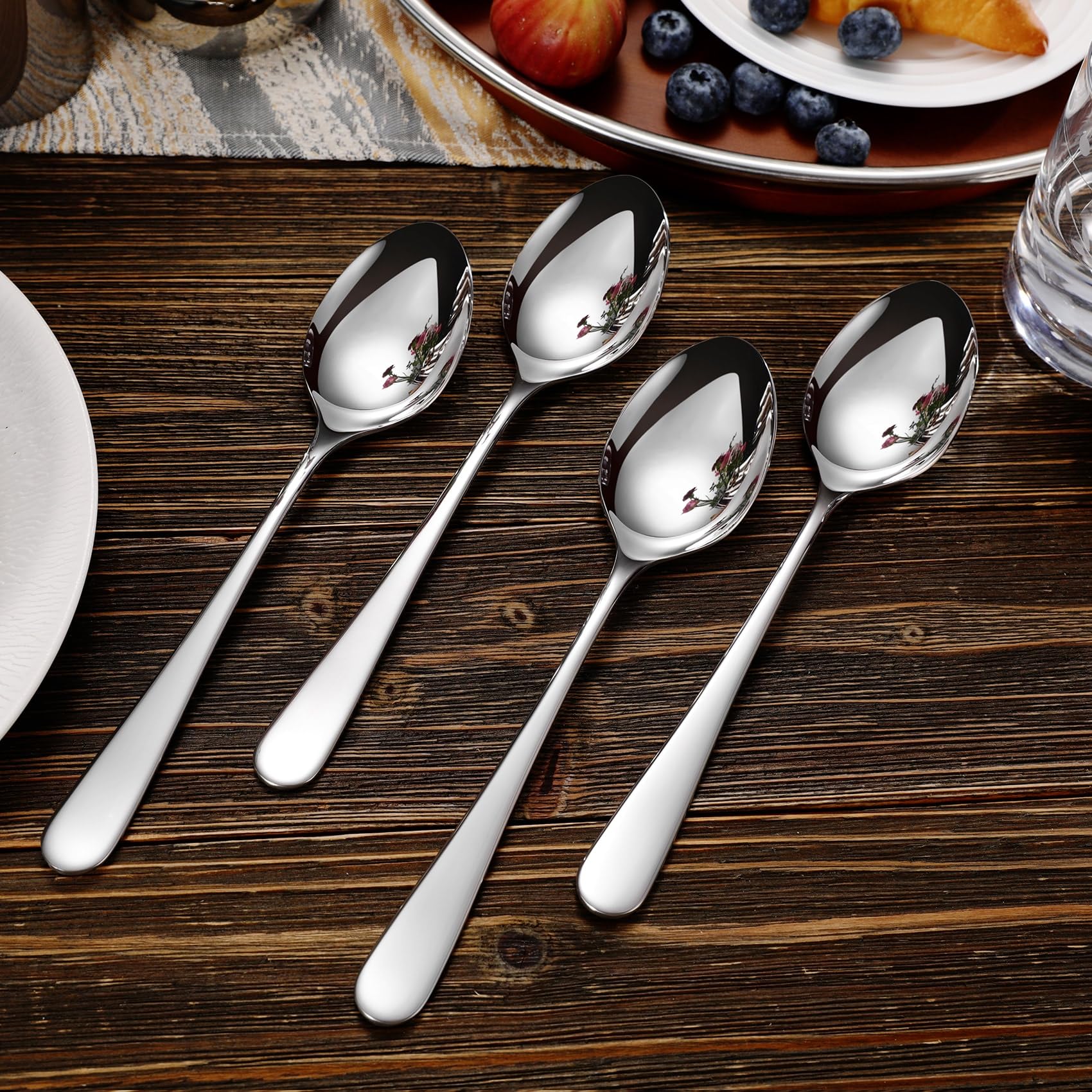 Keawell Premium Louise Spoons Set, Set Of 4, 18/10 Stainless Steel, Exceptional Mirror Finish, Dishwasher Safe (9 Serving Spoon)