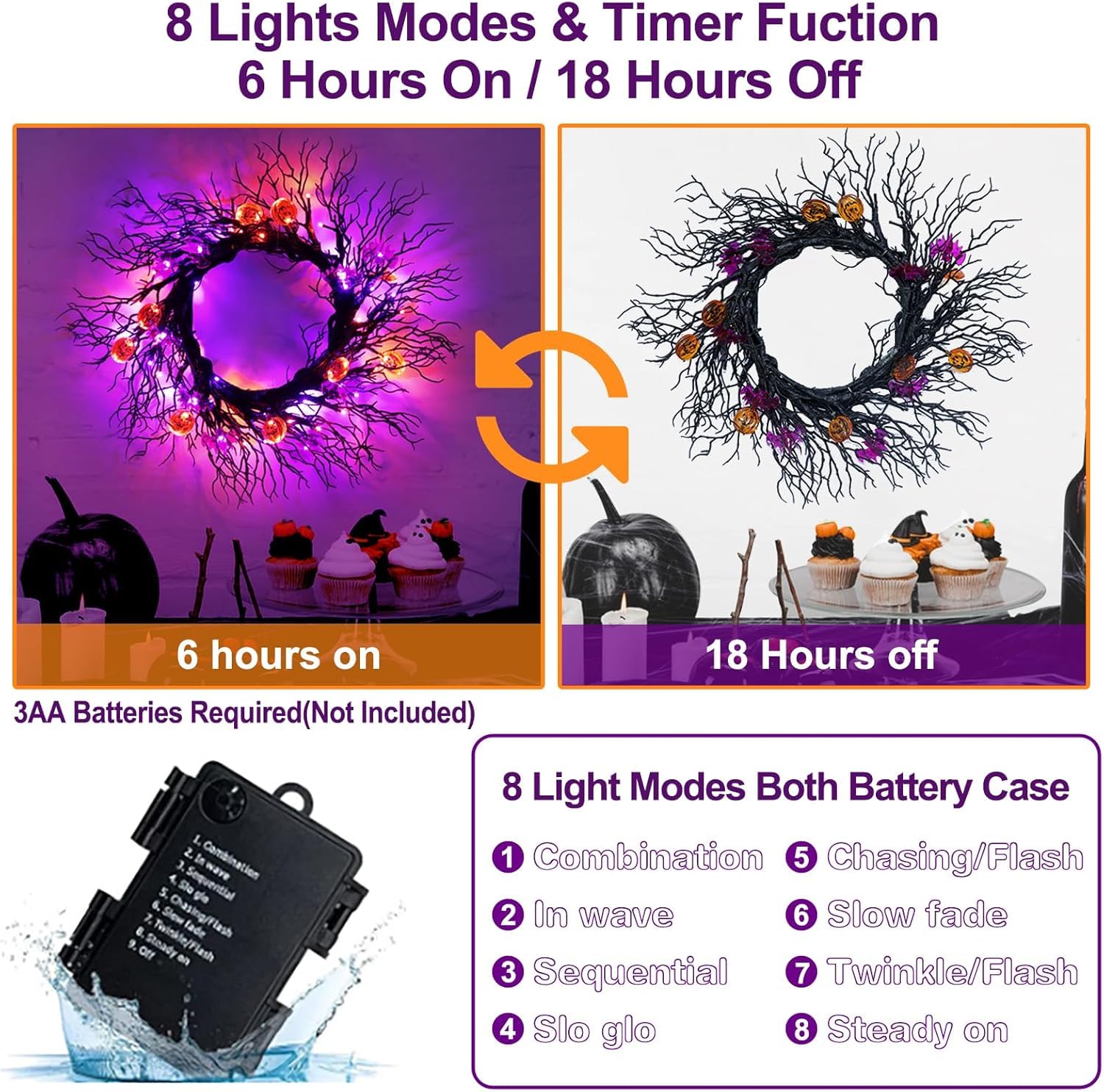 [ 8 Modes & Timer ] 6 Ft 45 LED Halloween Willow Vine Twig Garland Decorations, 8 Bat & Pumpkin Lights, Halloween Garland with W