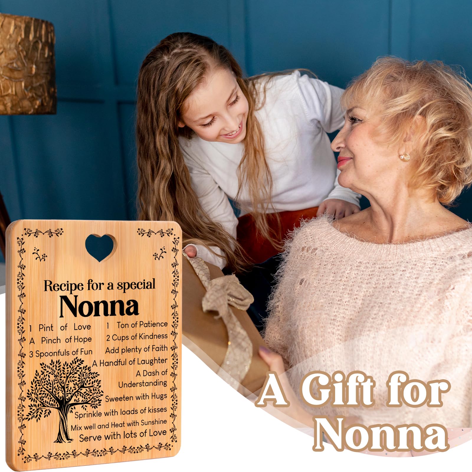 Nonna Gifts -  Recipe for a Special Nonna  Gifts for Nonna Cutting Board Set, Bamboo-Made Engraved Utensil Set Nonna Gifts for G