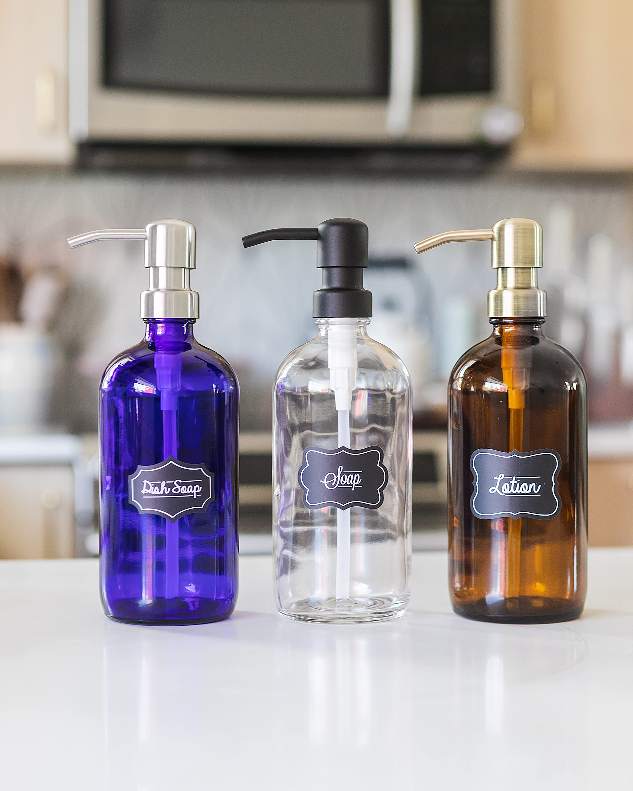 Jarmazing Products Amber Glass Jar Soap And Lotion Dispenser - 2 Pack - With Matte Black Pump - 16 Oz