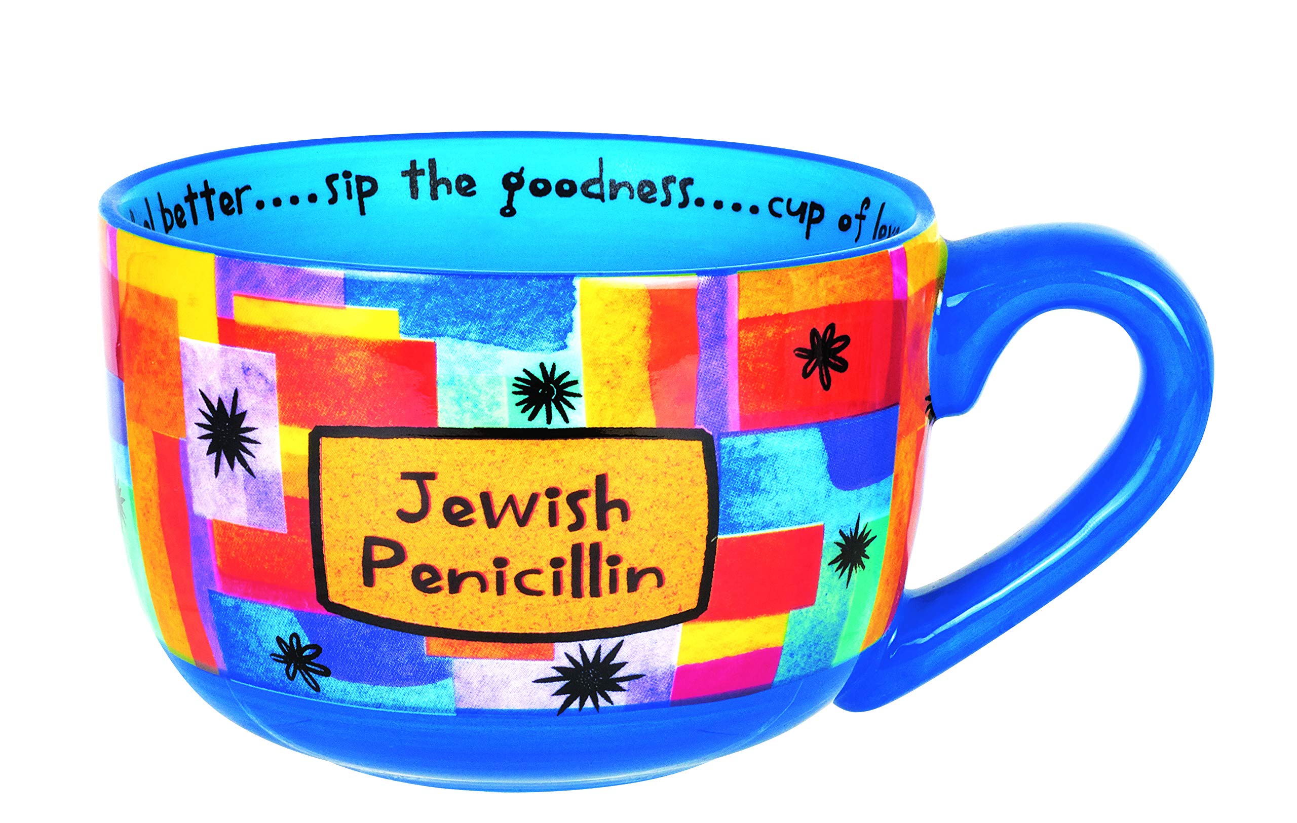 Aviv Judaica Jewish Penicillin Novelty Ceramic Soup Mug 28 Oz With Heartwarming Message Soup Bowl With Handle Hot Beverage Drink
