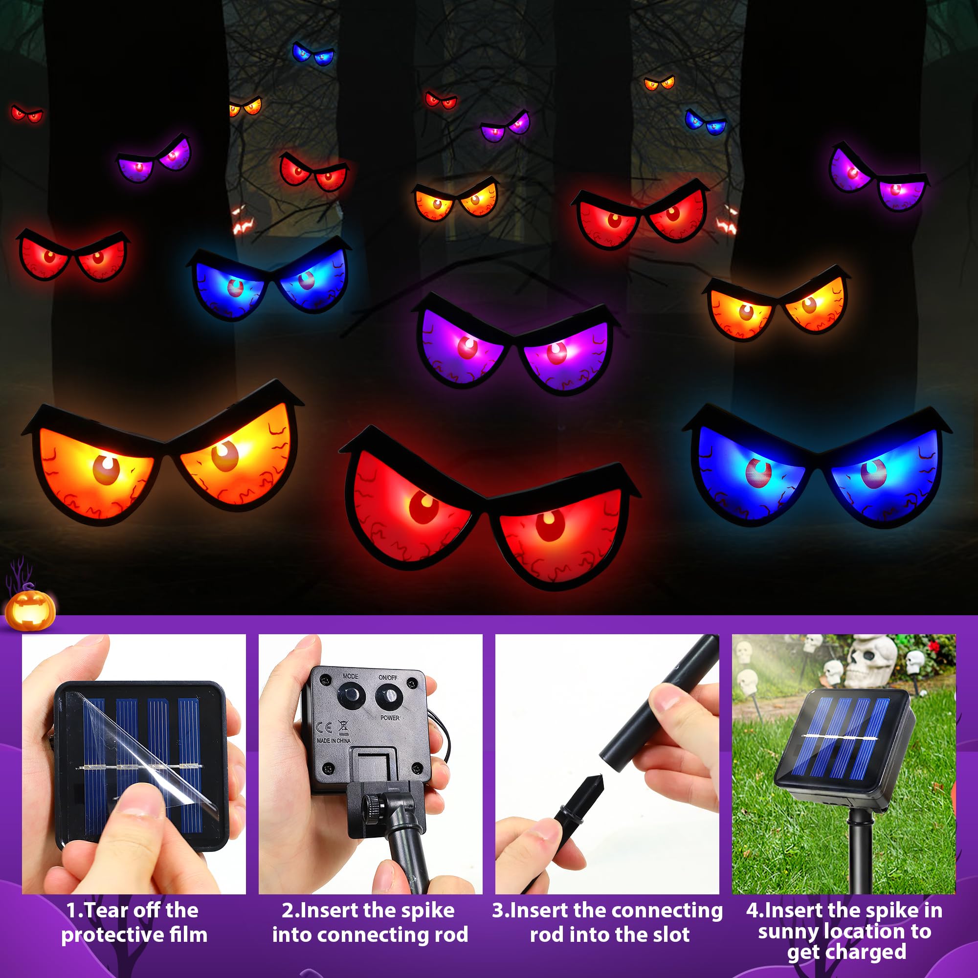 Solar Halloween Spooky Eyes Lights for Bushes, 5 Pairs Flashing Glowing Eyes Halloween Decorations Outdoor, Blinking Eye Lights