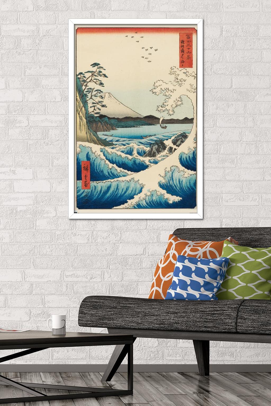 Trends International Hiroshige - The Sea At Satta Wall Poster, 22.375'' X 34'', White Framed Version