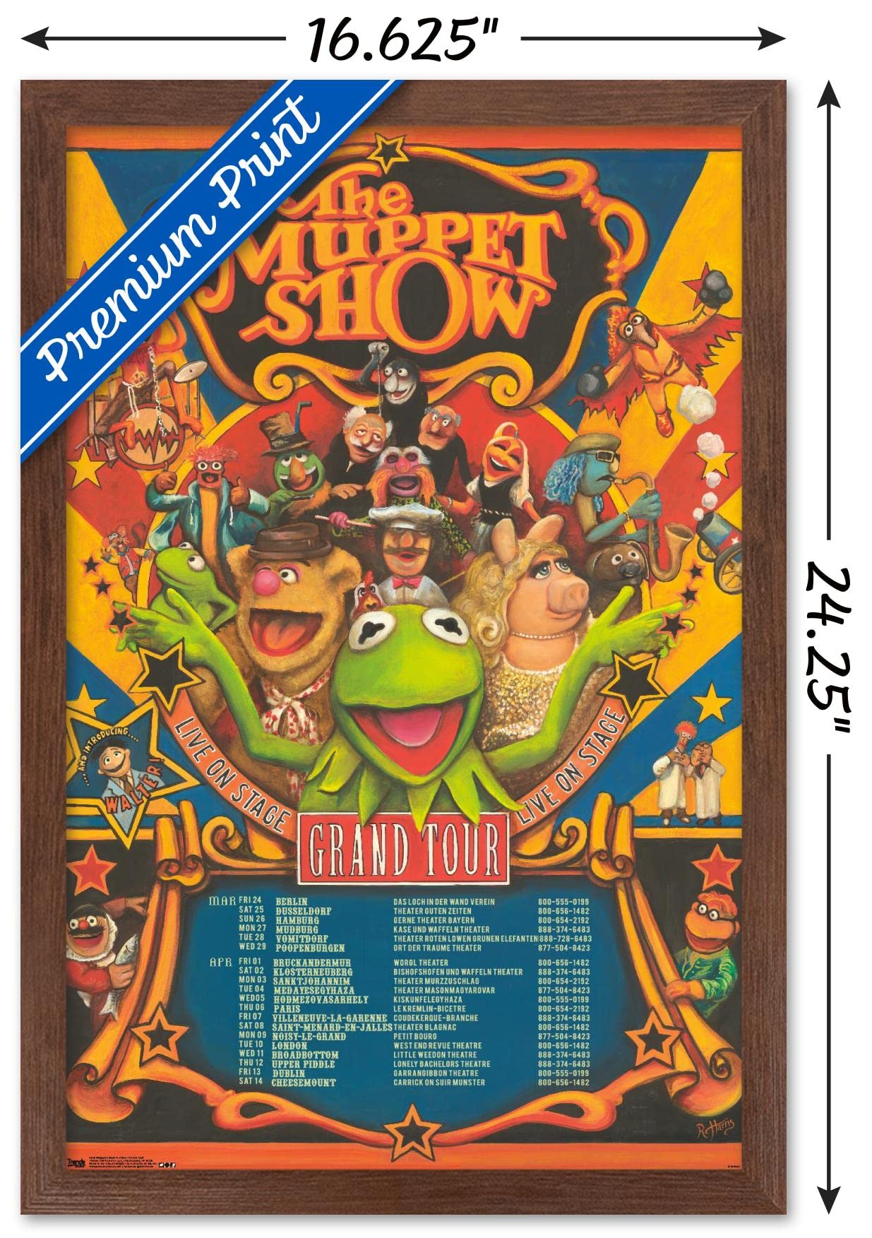 Trends International Disney The Muppets: Most Wanted - Grand Tour Wall Poster, 14.725'' X 22.375'', Mahogany Framed Version