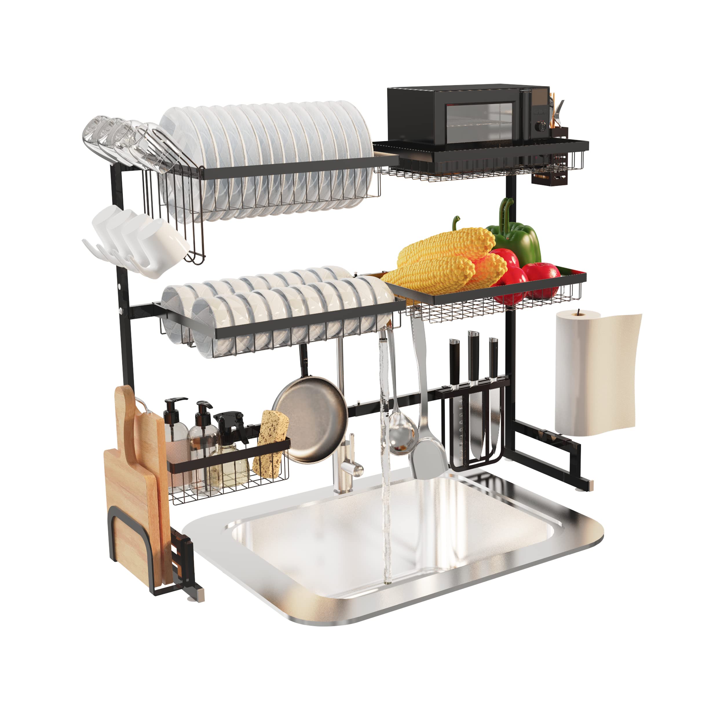 Supfirm Over The Sink Dish Drying Rack, 3 Tier Stainless Steel Adjustable (33''-40'') Large Kitchen Dish Drainers For Home Count