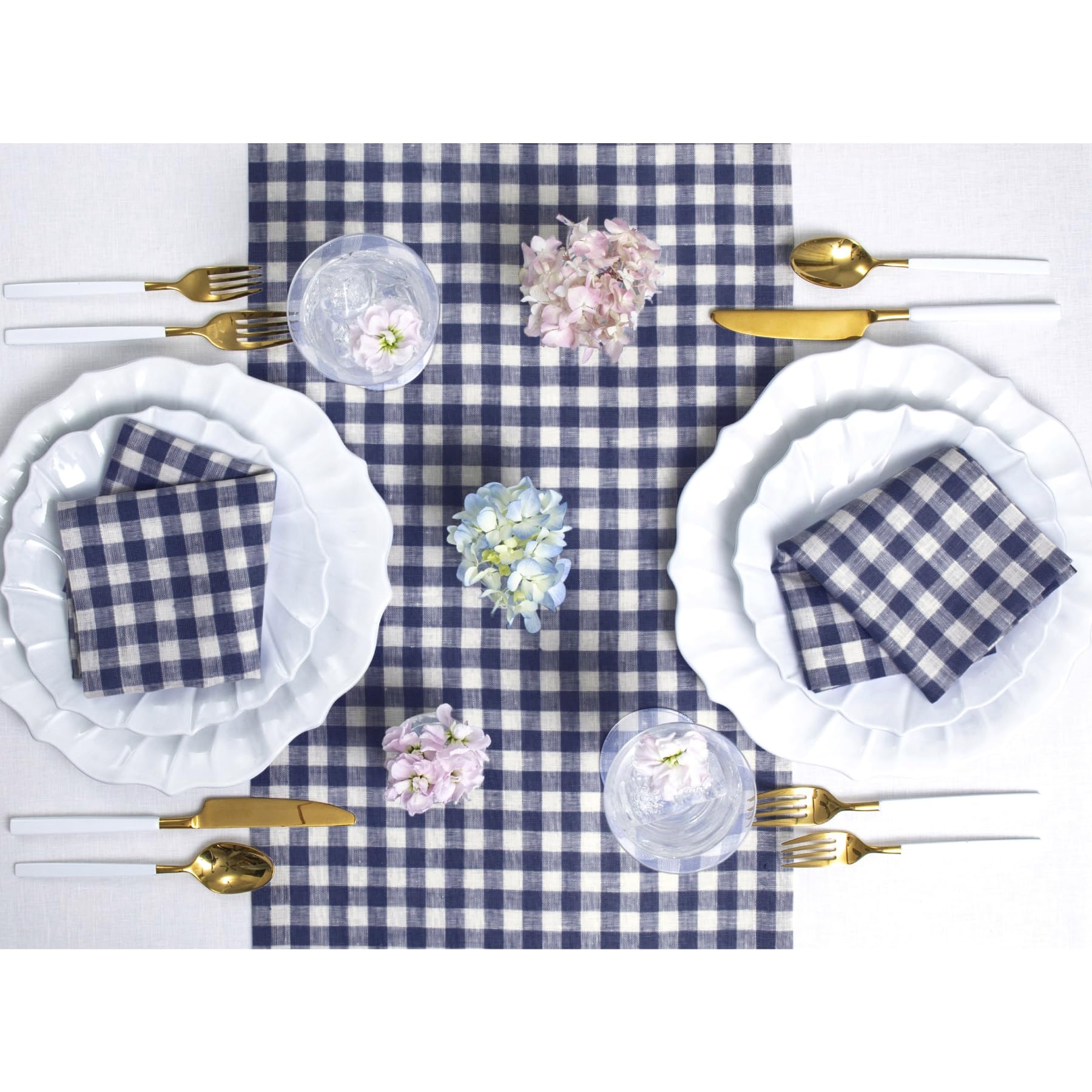 Solino Home Check Linen Table Runner 60 Inch - 100% Pure Linen Navy Plaid Table Runner 14 X 60 Inch Ideal For Dresser And Coffee