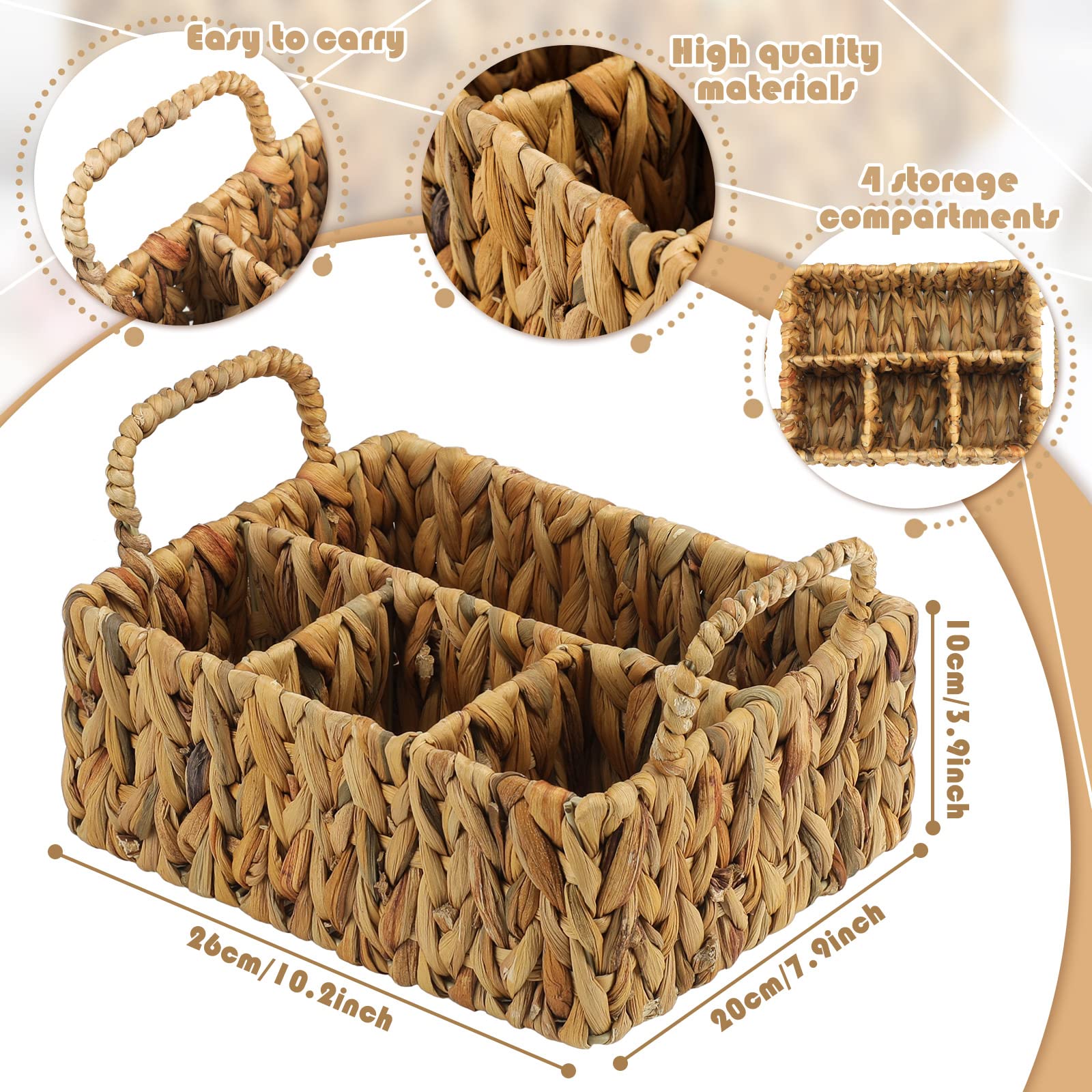 Glenmal Wicker Flatware Storage Basket Utensil Caddy Hand Woven Divided Cutlery Holder Kitchen Utensil Organizer Water Hyacinth
