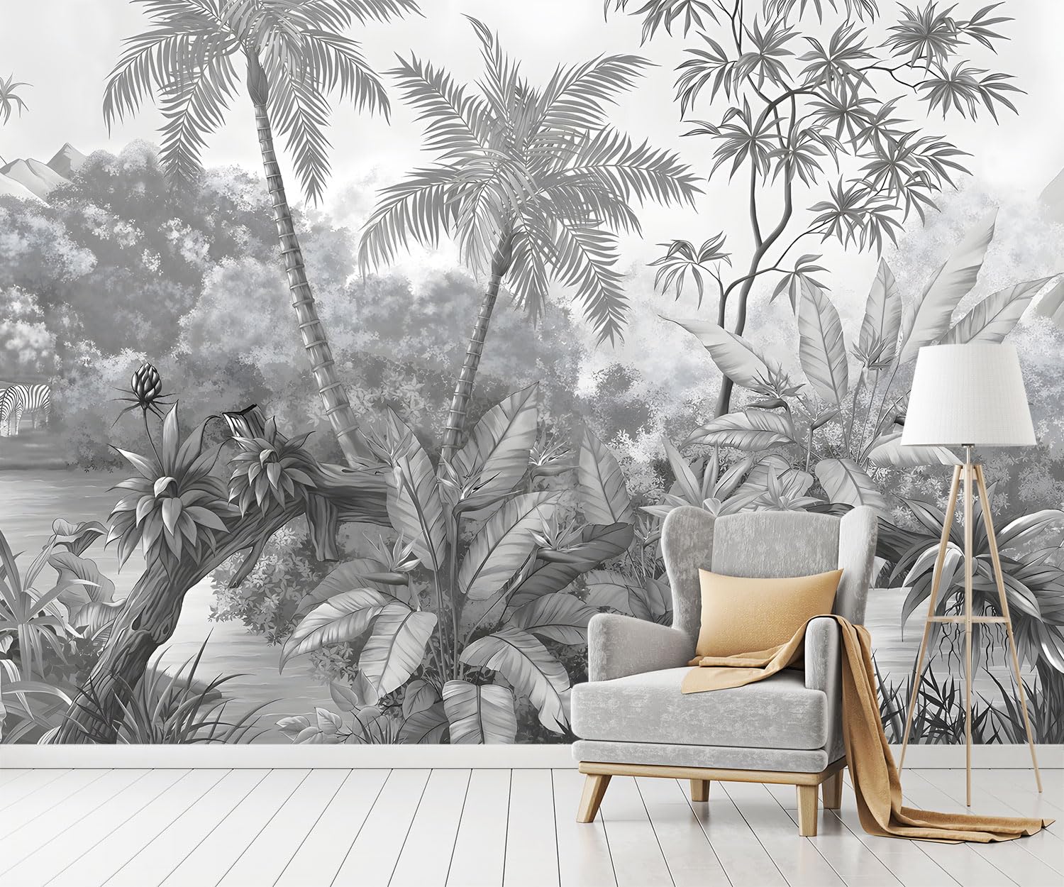 Yqwdmx -Grey Rainforest Leaves Fabric Wallpaper Bedroom Xt11 L 180'' X 115''
