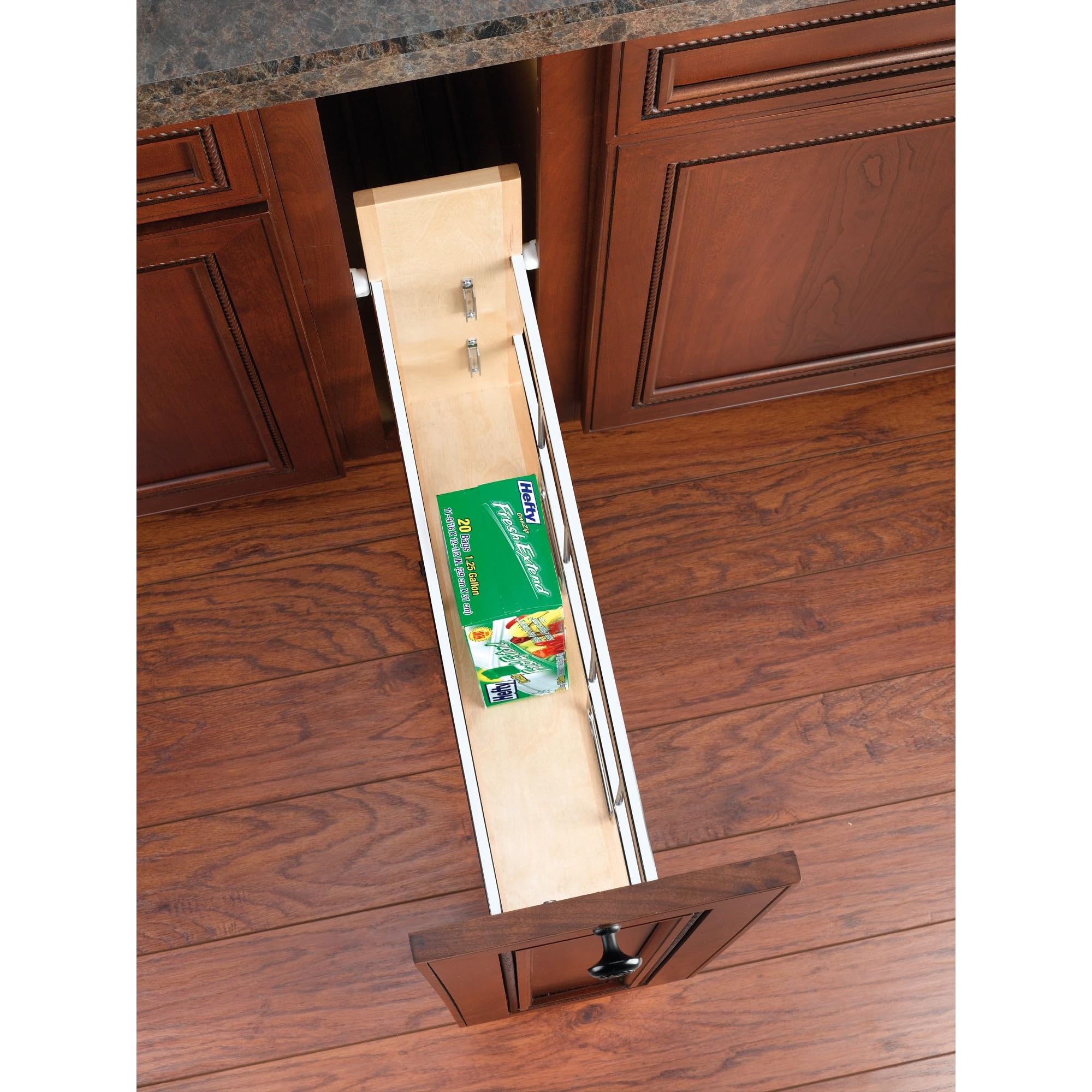 Rev-A-Shelf 8'' Pull Out Wooden Bakeware Organizer Shelf For Kitchen Cabinets, Pots And Pans Wire Storage Rack W/ Soft-Close Sli