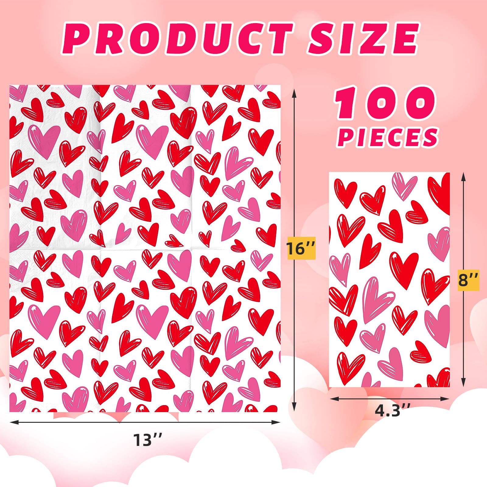 Valentines Day Paper Napkins Heart 100Pcs Disposable Hand Towel Valentines Day Party Decorations Guest Napkin For Dinner Bathroo