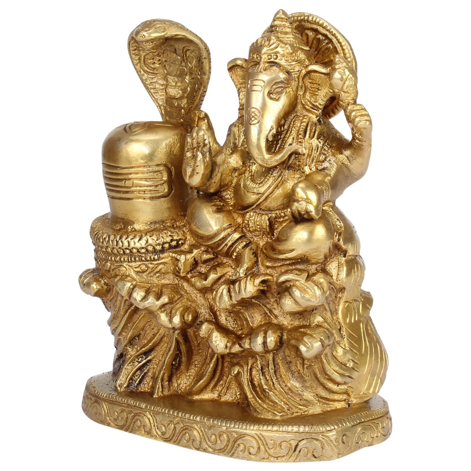 Svarup Brass Ganesh Ji With Shivling Ganesha With Shiva Shivling Ganpati Murti Idol Statue Sculpture 5 Inches