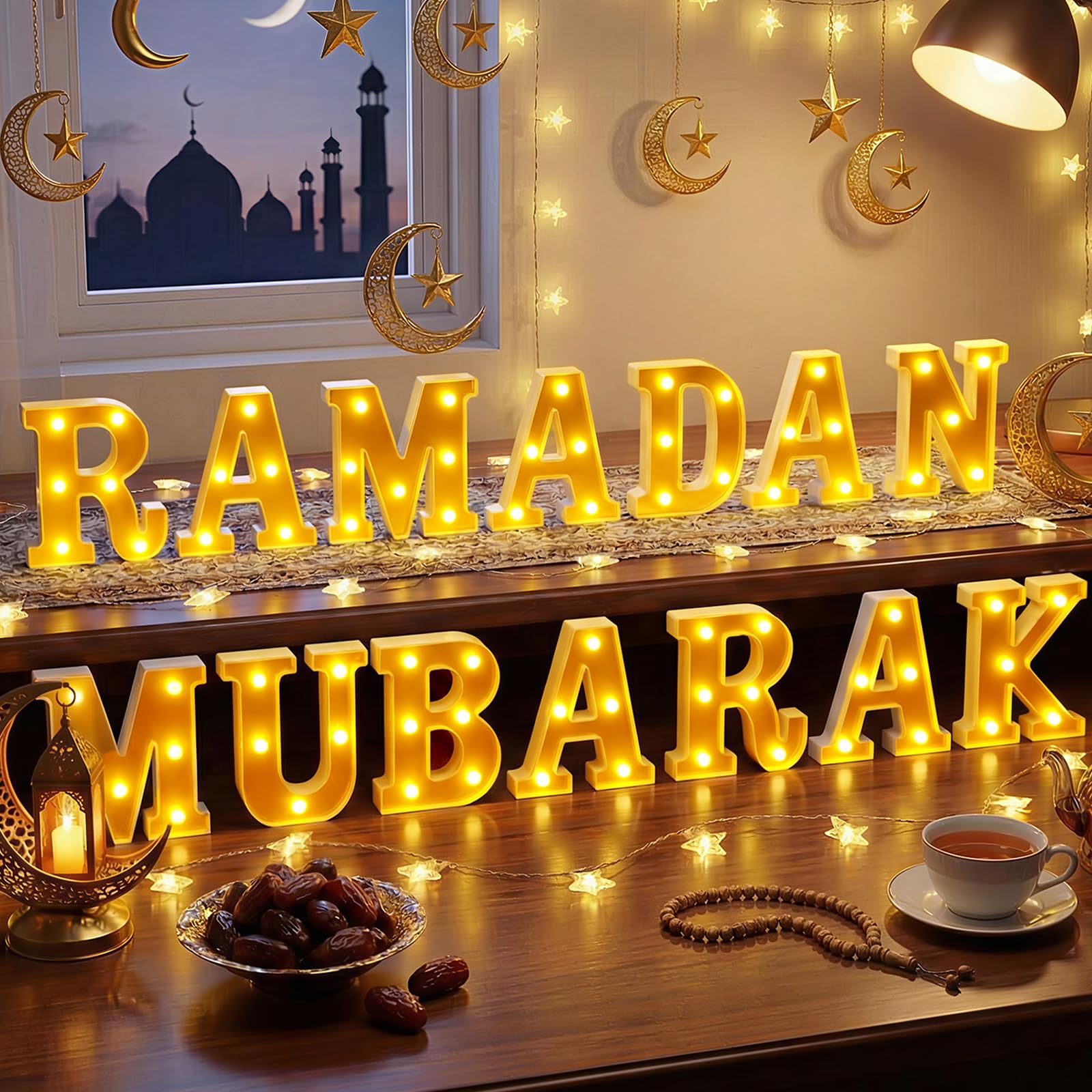 Aurelema Sukkot Large LED Letter Sign LED Lights Battery Powered Table Decoration for Party Gift Tabletop Decoration(Glossy Rama