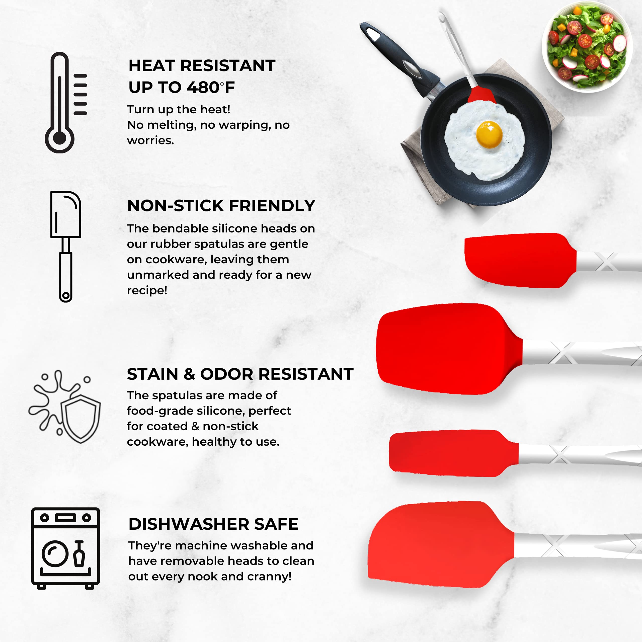 Le Regalo 4 Piece Heat Resistant Non Stick Silicone Spatula Set, Ideal Cookware For Flipping Fish, Eggs, Pattys And Pancakes, Re