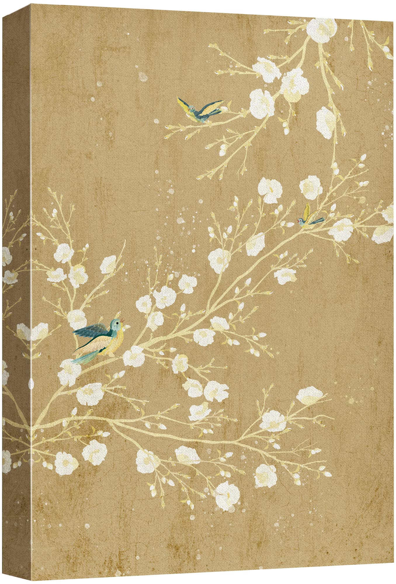 Wall26 Canvas Print Wall Art Retro Wood Panel Blooming Pink Flowers Nature Wilderness Illustrations Modern Art Decorative Multic