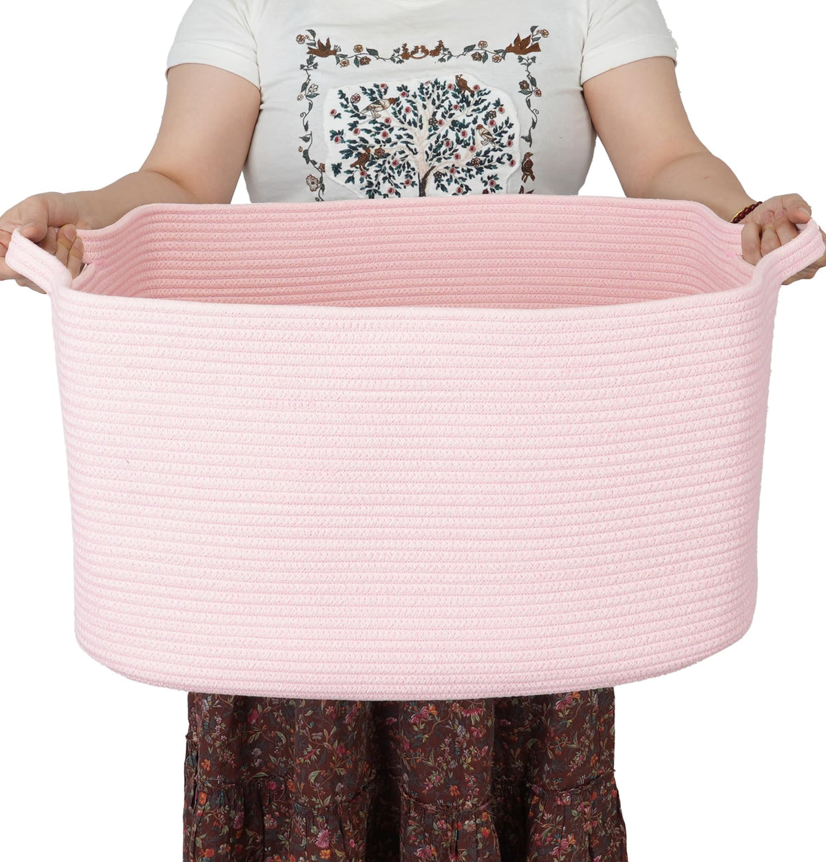 Xuanguo Large Rectangle Blankets Basket- 22''X17''X12'' Toy Basket For Kids - Woven Cotton Rope Storage Basket For Nursery - Wic