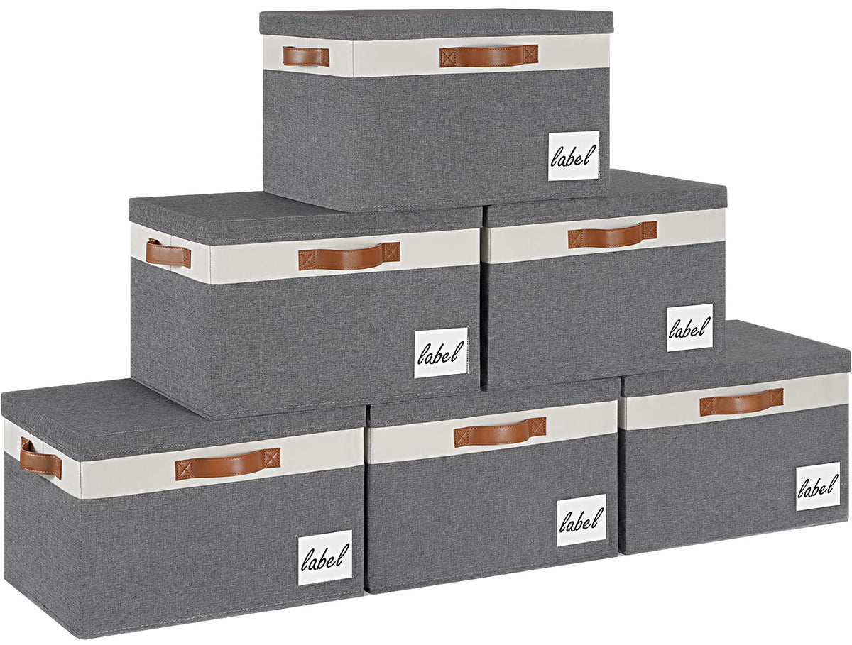 Ghvyennttes Extra Large Storage Bins With Lids 6 Pack, Foldable Fabric Storage Boxes With Lids And 3 Leather Handles, Storage Ba
