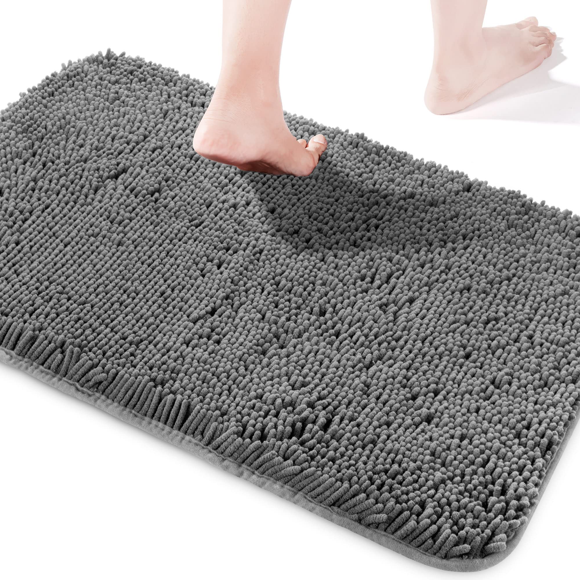Yeaban Chenille Bathroom Rugs Non-Slip Thick Plush Bath Mat - Absorbent Washable Bath Rugs For Bathroom Shower Sink Carpet (Dark
