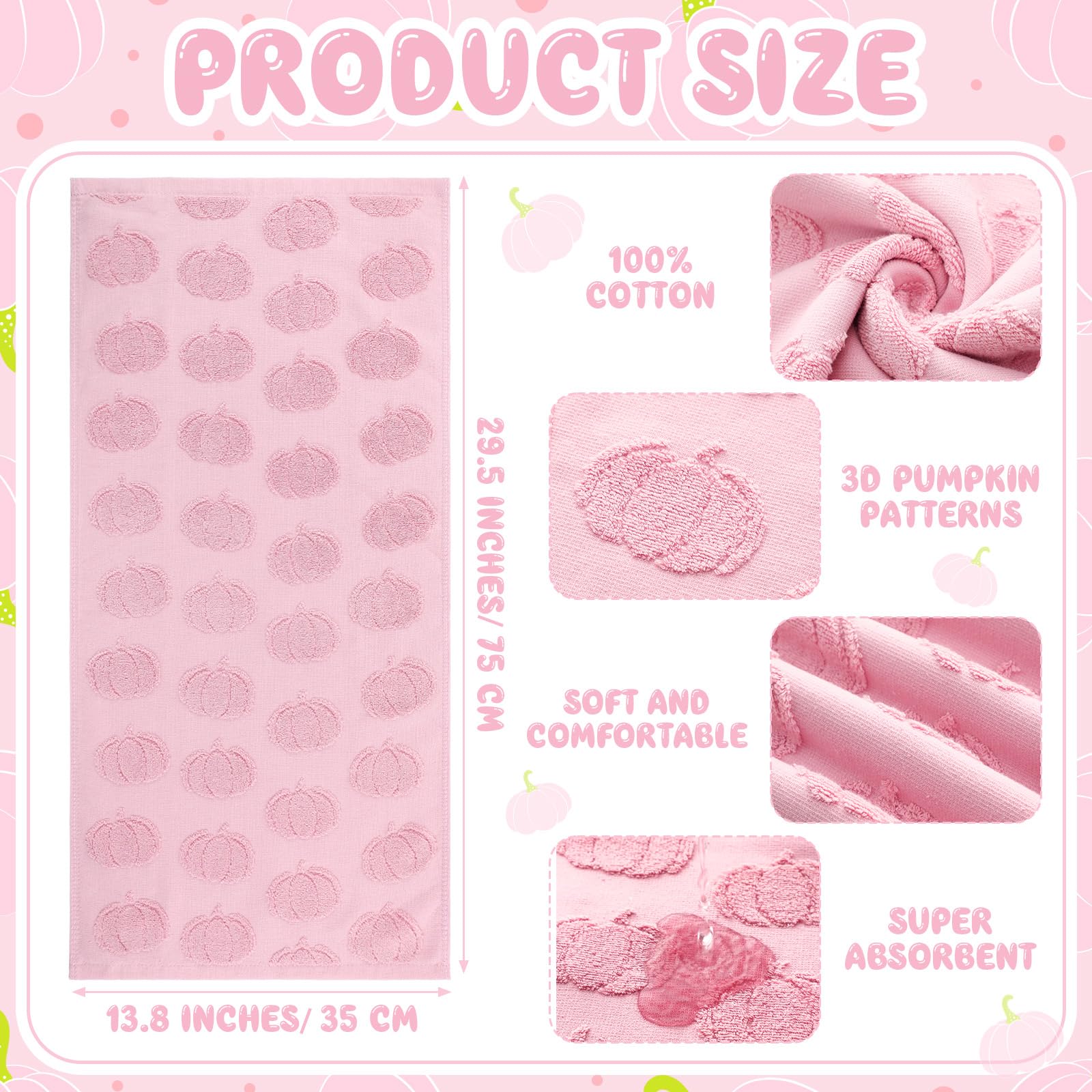 Mindsoft 2 Pcs Fall 3D Pink Pumpkin Jacquard Hand Towels for Bathroom Thanksgiving Pumpkin Towels 100% Cotton Soft Absorbent Dec
