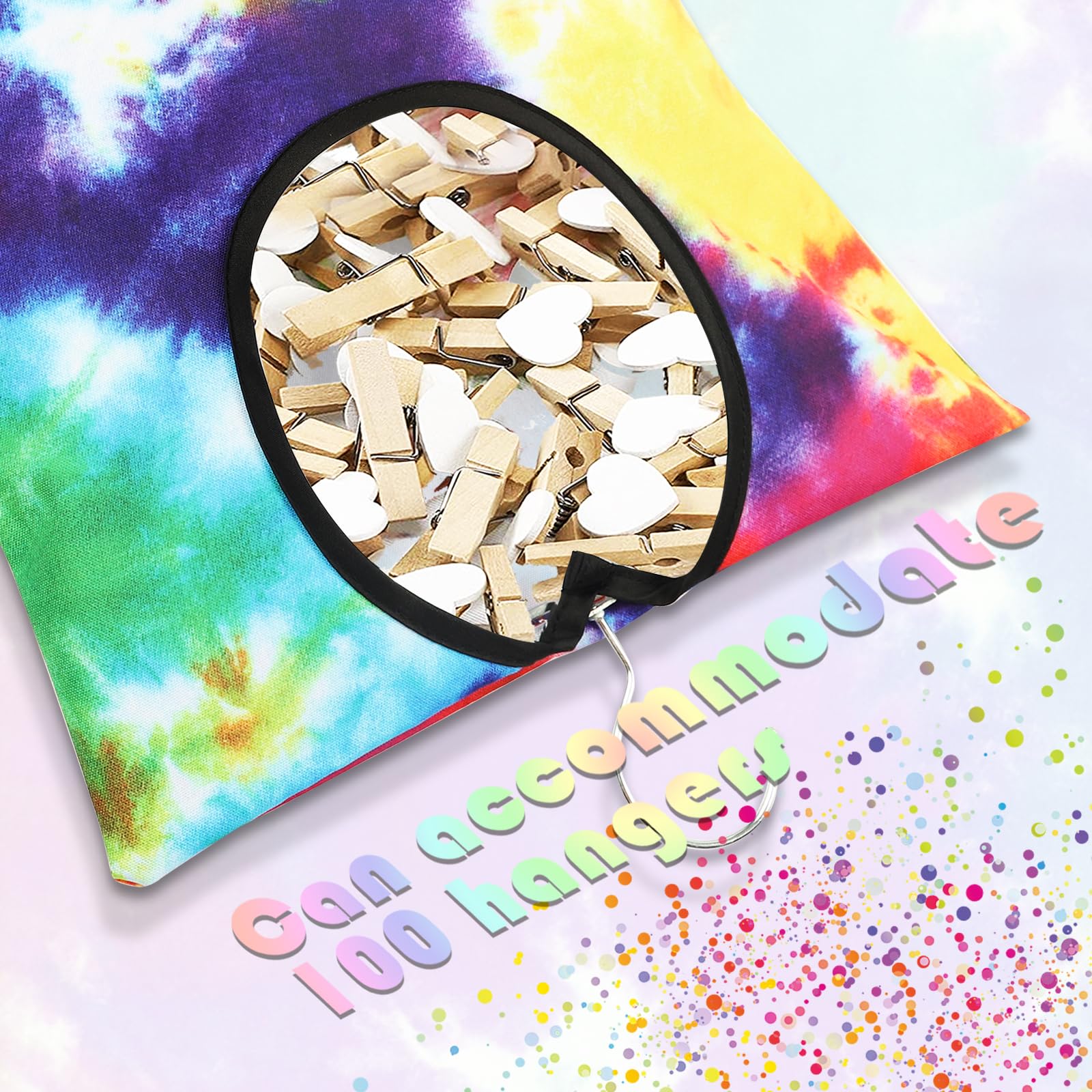 2 Pcs Clothes Pin Hanging Bag Tie Dye Clothes Pin Bag With Hanging Hook 15 X 11 Inch Tie-Dye Clothes Pin Bag Laundry Canvas Clot