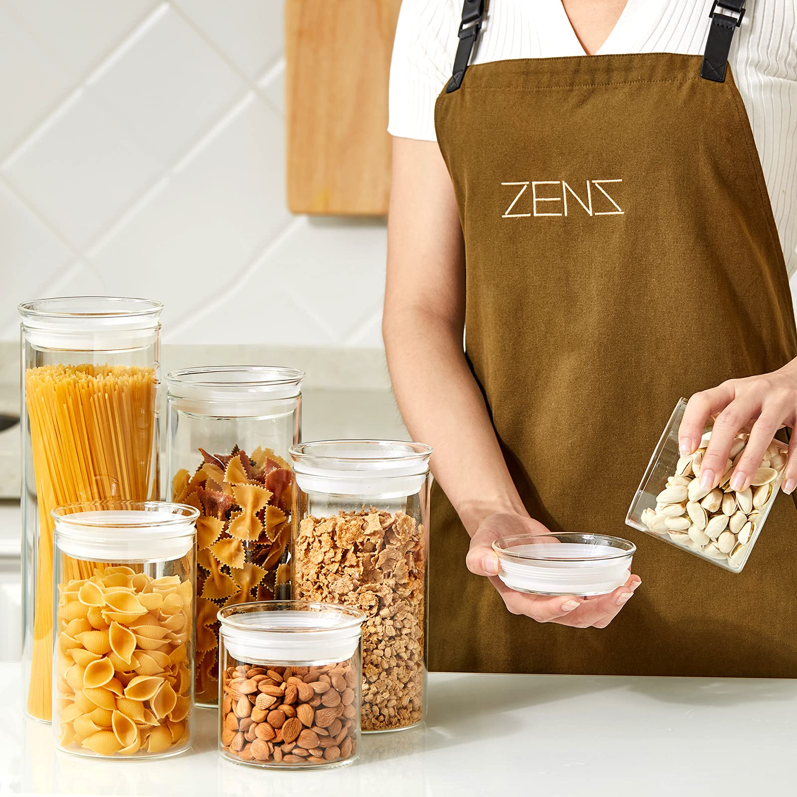 Zens Glass Canister Set, Small Airtight Kitchen Storage Jars With Glass Lids, Clear 4 Pack 10Oz Empty Food Container For Spices