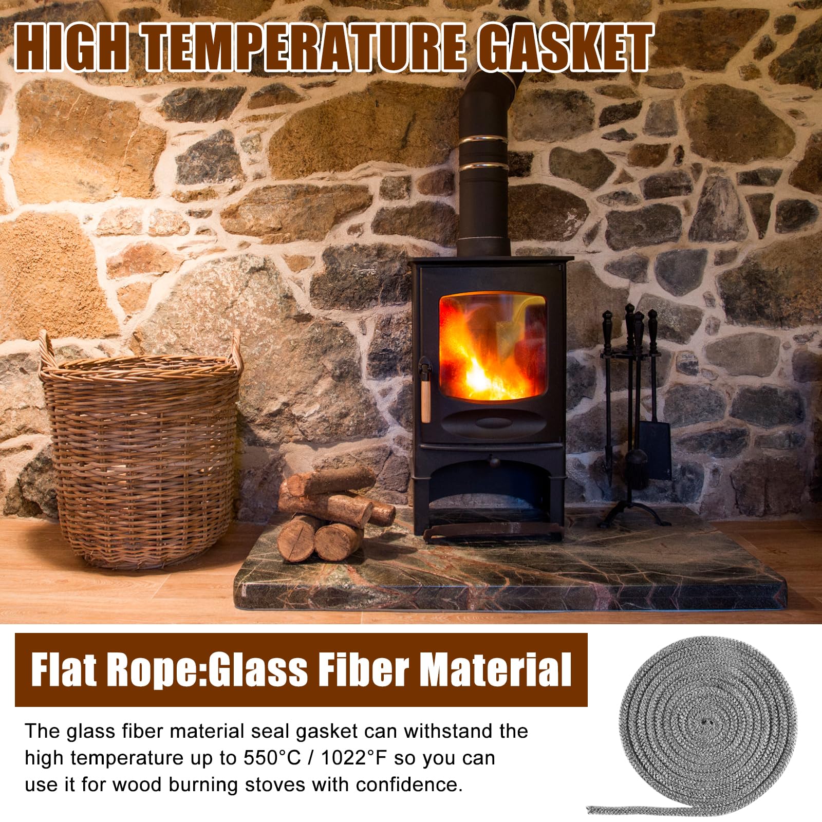 Wood Stove Gasket,1/4'' Wood Stove Door Replacement Gasket,Gasket Rope Replacement For Stove Or Woodburning Stoves Fireplace Doo