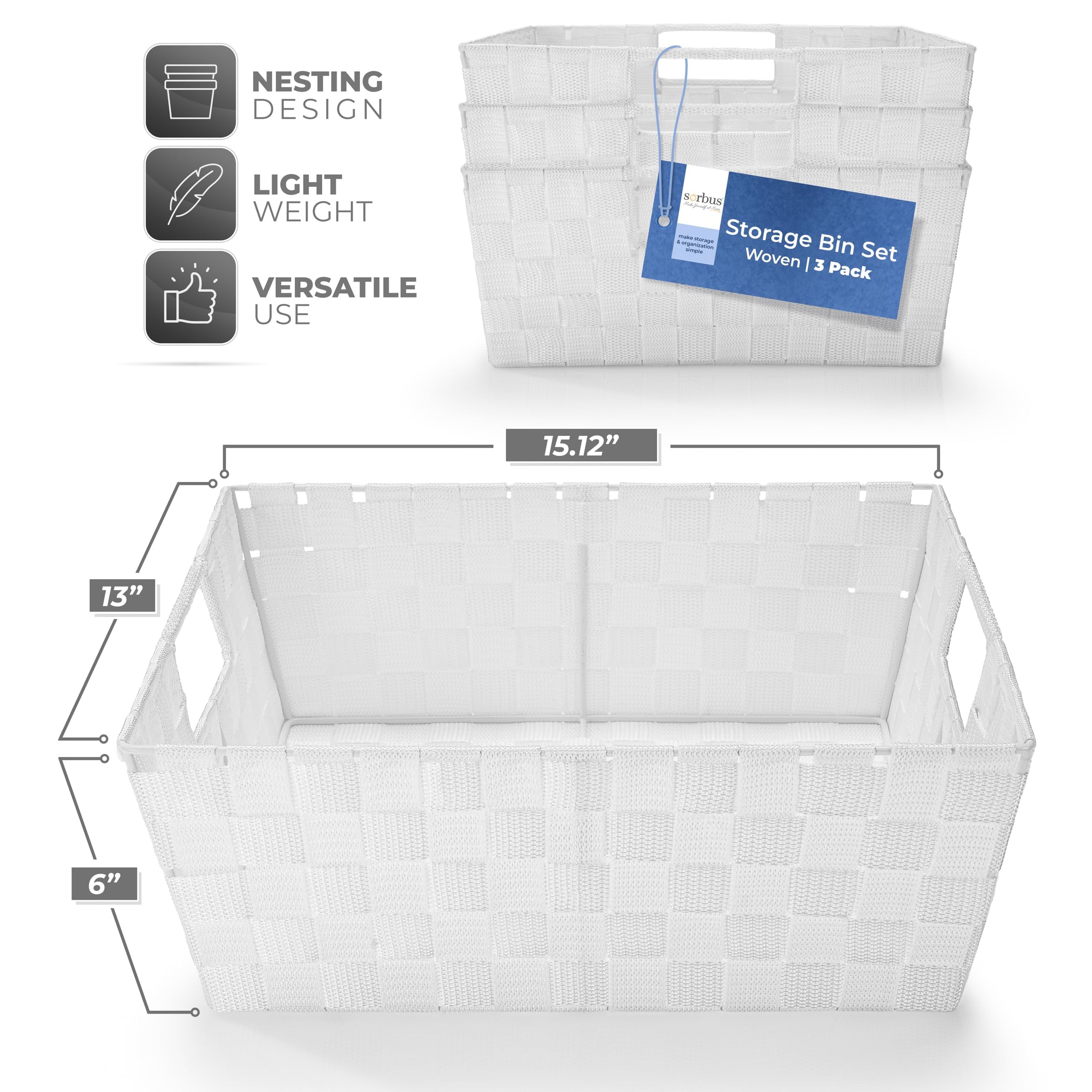 Sorbus Set Of 3 Large Storage Baskets For Organizing, Mesh Hand-Woven Design, Linen Closet Organizers And Storage, Organizer Sto