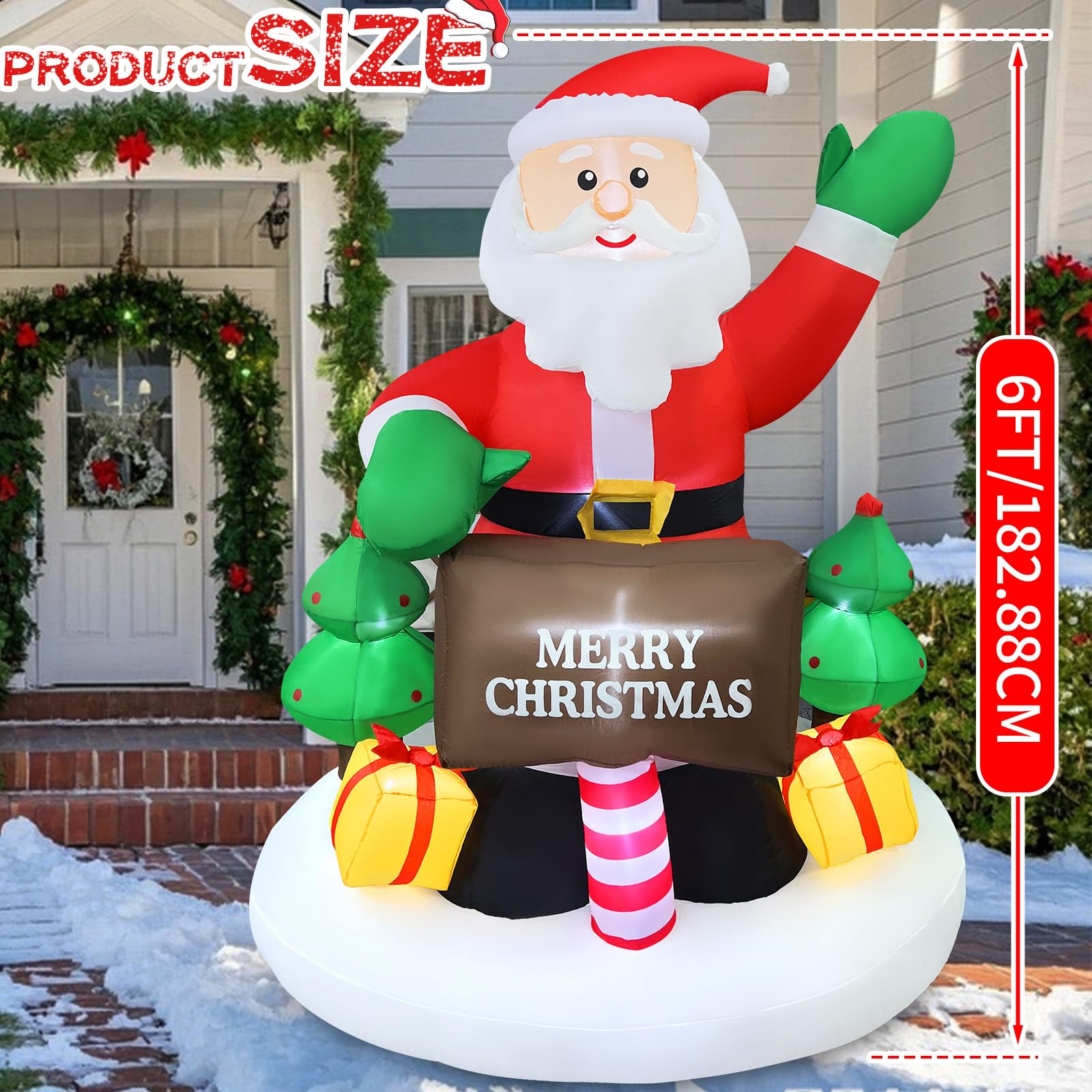 2025 Christmas Inflatable Santa 6FT Holding Sign Santa Claus Christmas Inflatables Outdoor Decorations Xmas Santa Blow Up Yard D