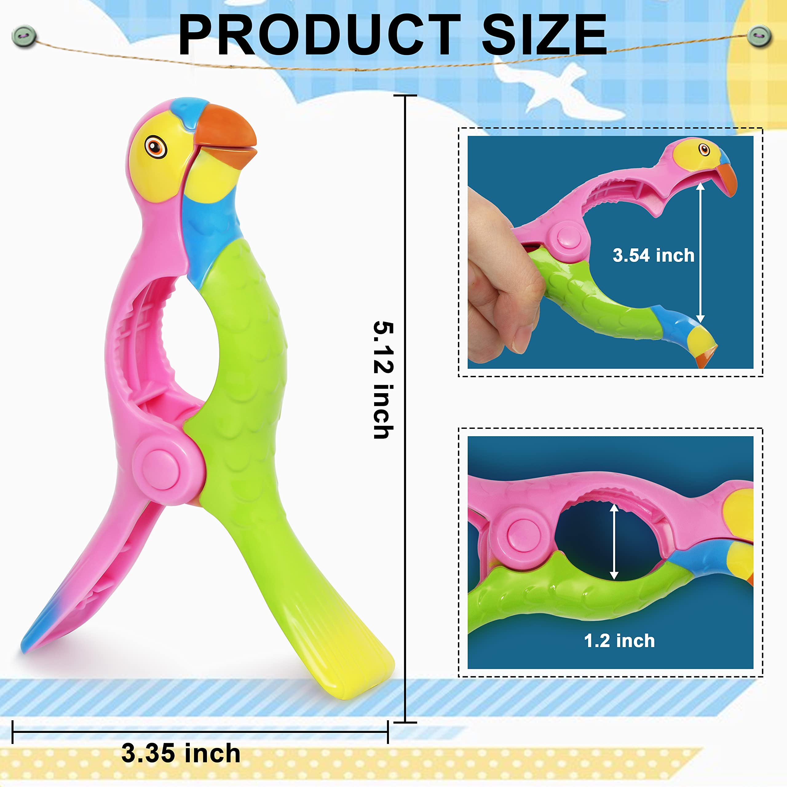 Beach Towel Clips, Kaluofan 4Pcs Towel Clips For Beach Chairs, Strong Beach Chair Clips For Towels, Vivid Parrot Shape Beach Acc