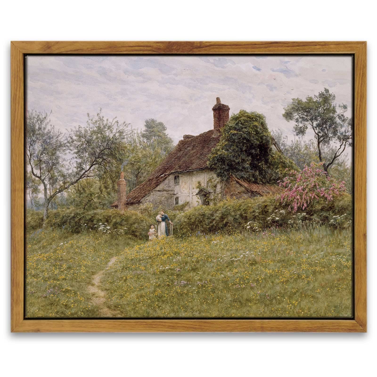 Insimsea Framed Canvas Wall Art Vintage Decor, Room Decor Classical Landscape Watercolour Painting Canvas Prints Rustic Wall Dec