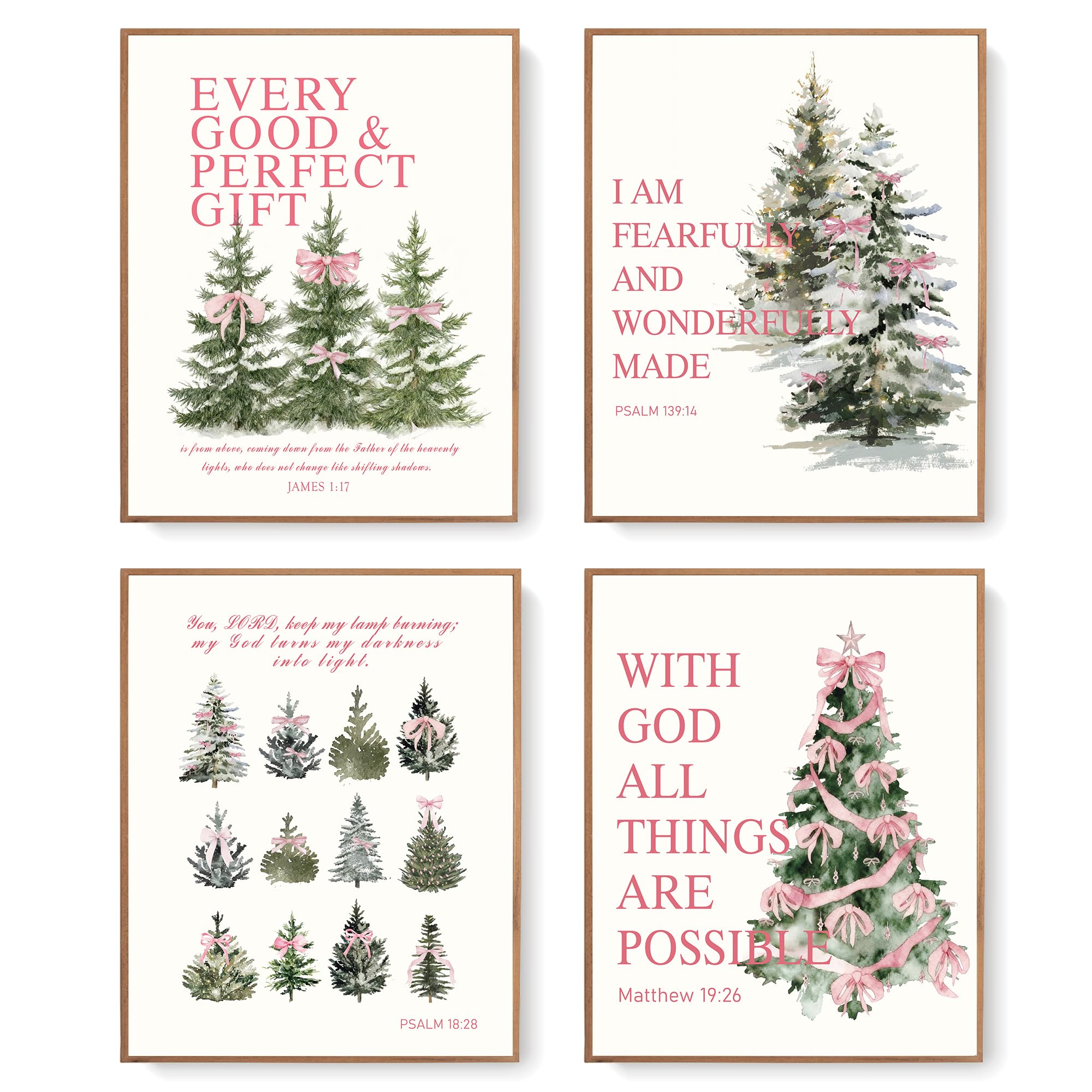 Lartsfro Coquette Pink Bow Christmas Tree Gifts Wall Art Decor Posters, Pink Bow Christmas Christian Room Bathroom Bedroom Dorm 