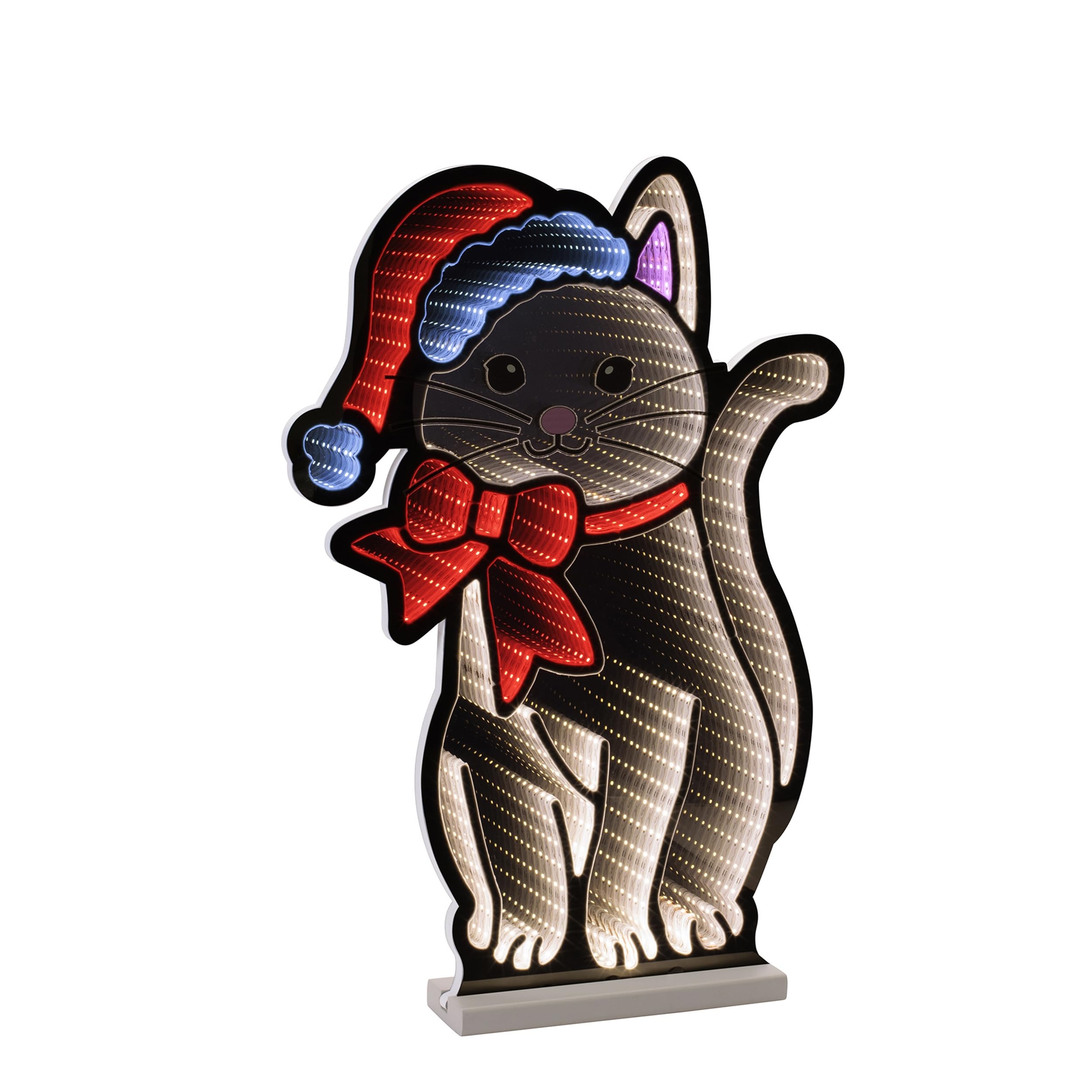 Cat w/Santa Hat Ekkolight 23.5H Acrylic UL Plug