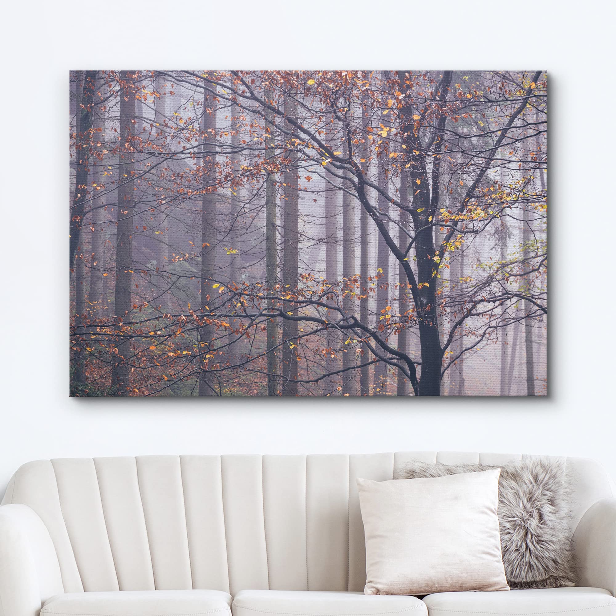 Wall26 Canvas Print Wall Art Misty Autumn Forest & Trees With Yellow Leaves Nature Wilderness Photography Modern Art Rustic Scen