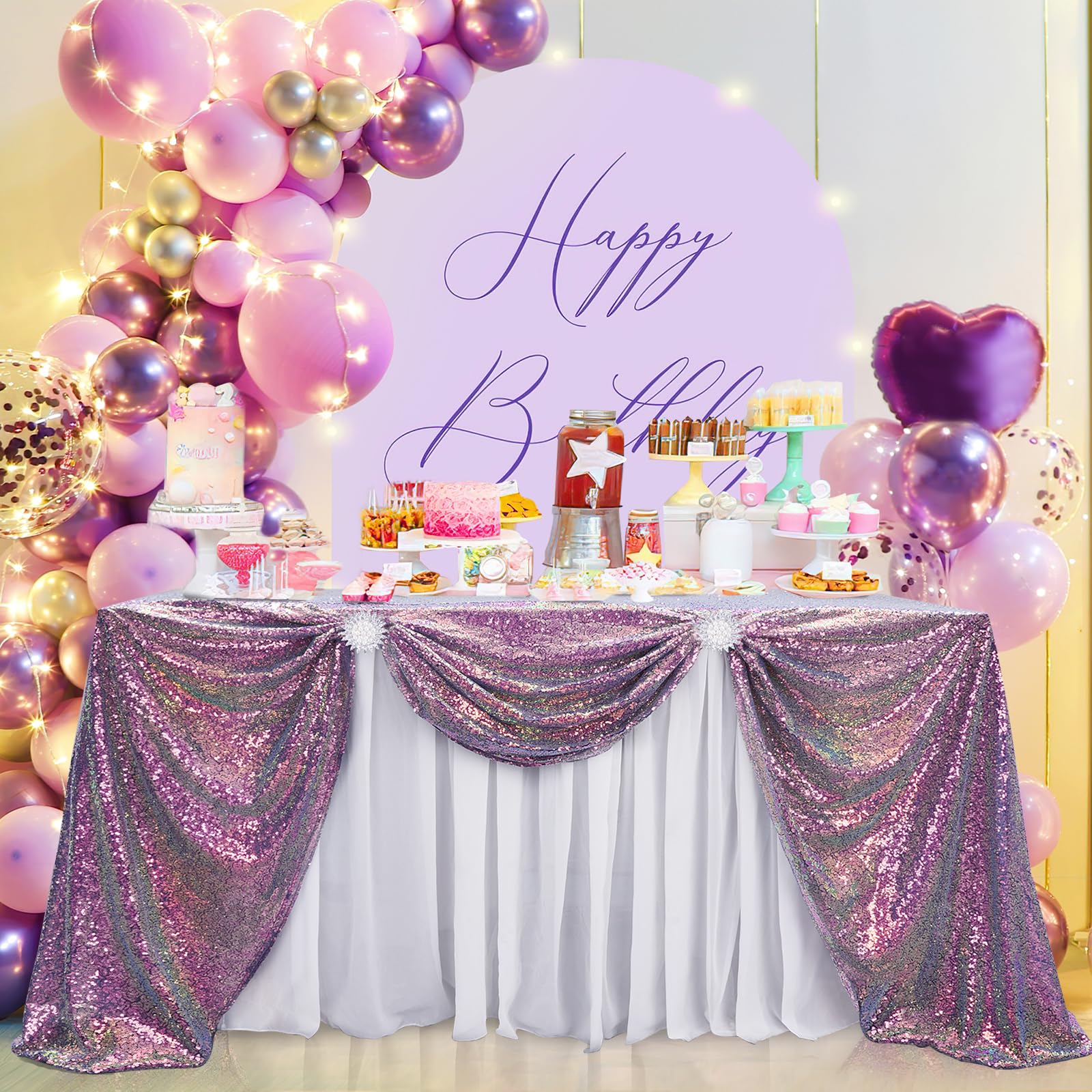 B-COOL Rainbow Sequin Tablecloth Purple Sparkle Rectangle Table Cloth for Wedding Birthday Party Sequin Overlay Table Decoration