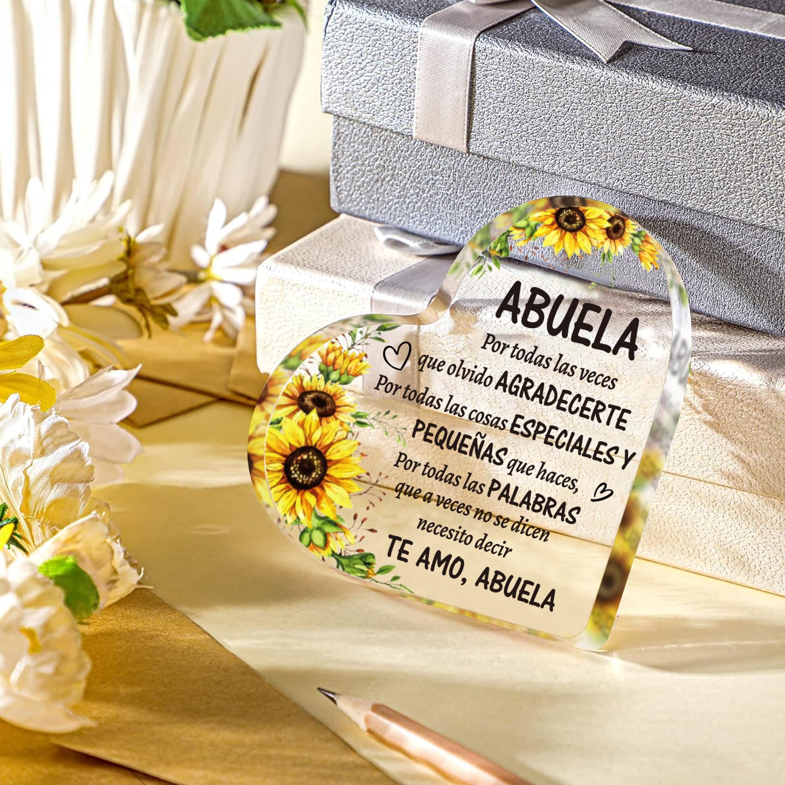 SUEHHYY Birthday Gifts for Grandma in Spanish, Regalos para Abuela Acrylic Heart Sign Keepsake Presents, Mothers Day Christmas V