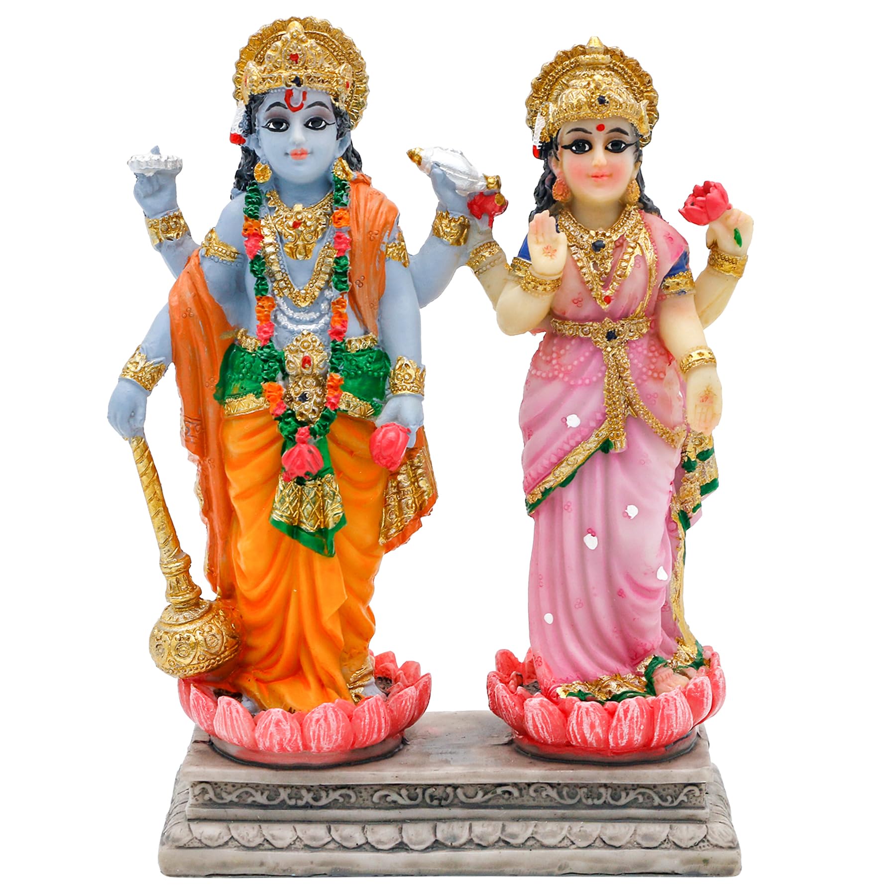 alikiki Vishnu Lakshmi Narayana Statue - 4.7 Inch Lord Vishnu W/Laxmi Mata Indian Diwali Pooja Item Murti Gifts for Indian Coupl