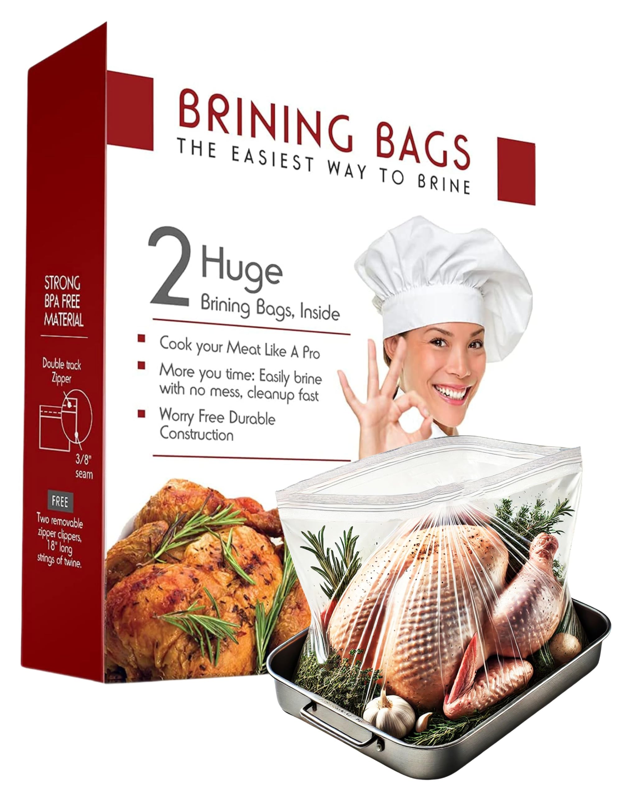 Turkey Brining Bags Set of 2 - Extra Large Holds up to 38lb - 25.5 x 21.5 inches - Heavy Duty with Gusseted Bottom - Double Trac