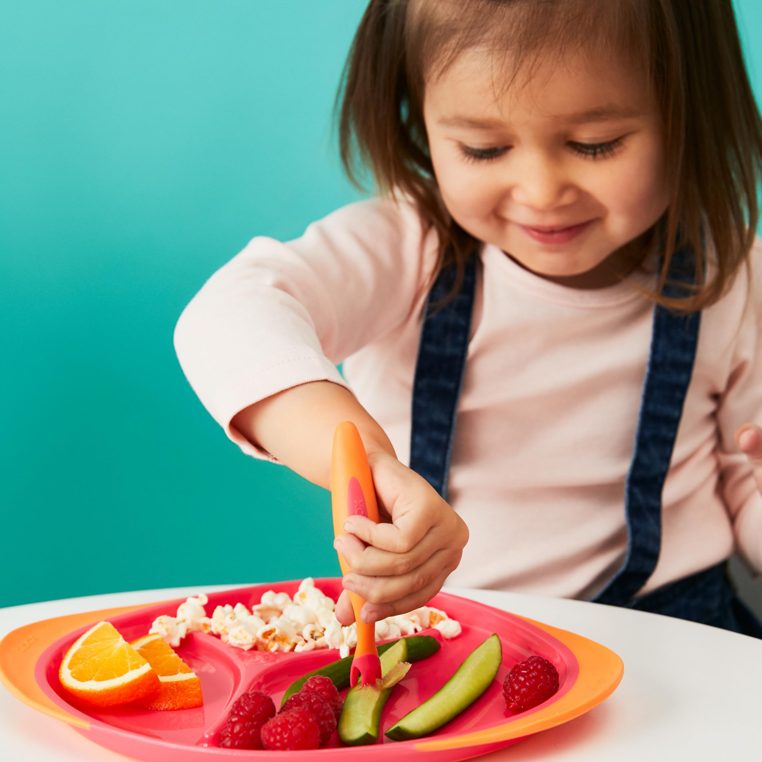 b.box Toddler Cutlery Set: Patented FLORK Designed Fork, Spoon & Travel Case, Easy Grip Handles, Dishwasher Safe, BPA Free (Stra