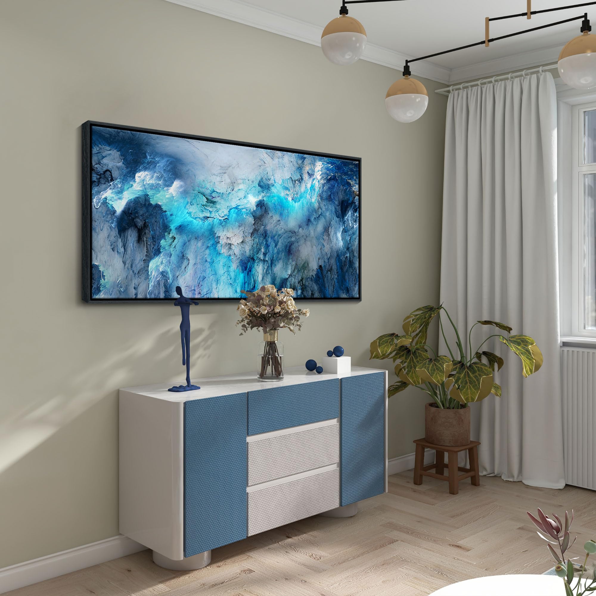 Mofutinpo Large Abstract Canvas Art | Framed Modern Contemporary Wall Decor For Living Room, Bedroom, And Office | Blue Abstract