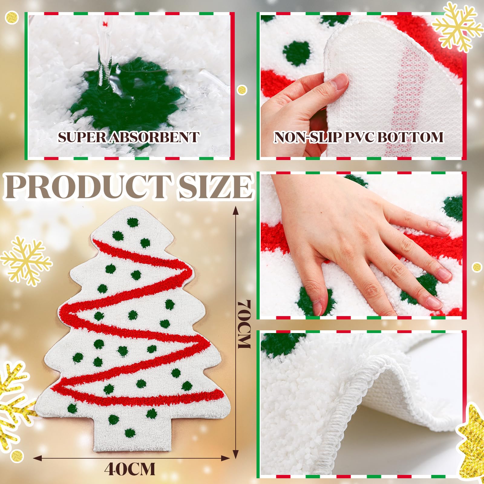Drydiet Christmas Tree Cake Bathroom Rug Xmas Tree Door Mat Bath Mat Red White Green Shower Bathroom Decoration Rug Non Slip Was