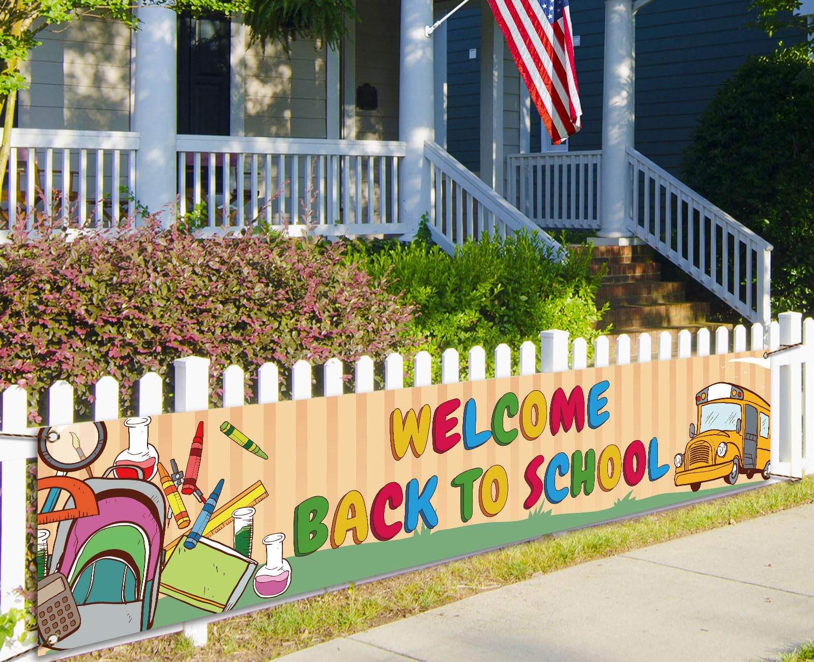 Vohado Welcome Back To School Fence Banner Students Kids First Day Of School Party Decoration School Bus Classroom Home Garden Y