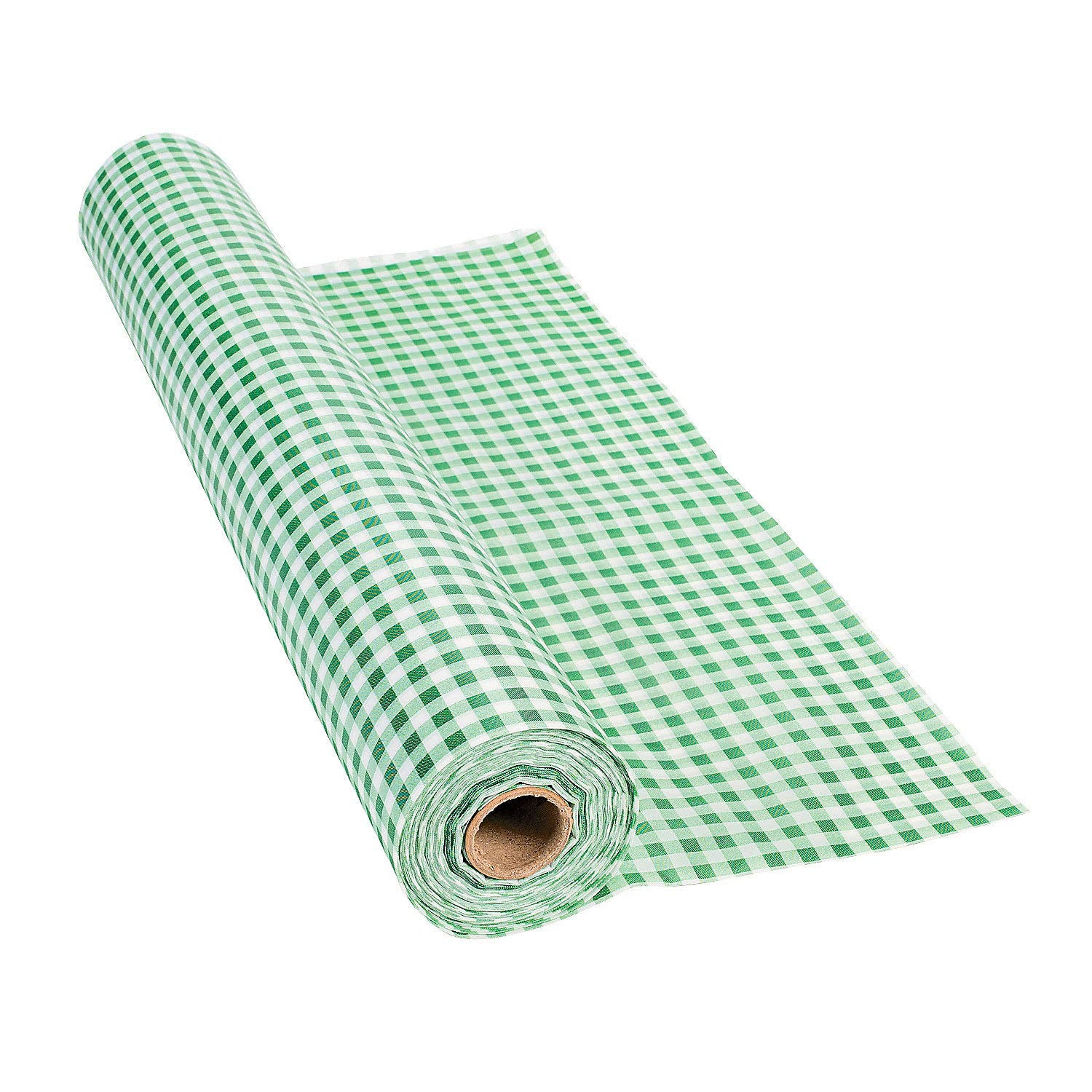 Fun Express Green Gingham Plastic Tablecloth Roll - Party Supplies - 100 feet