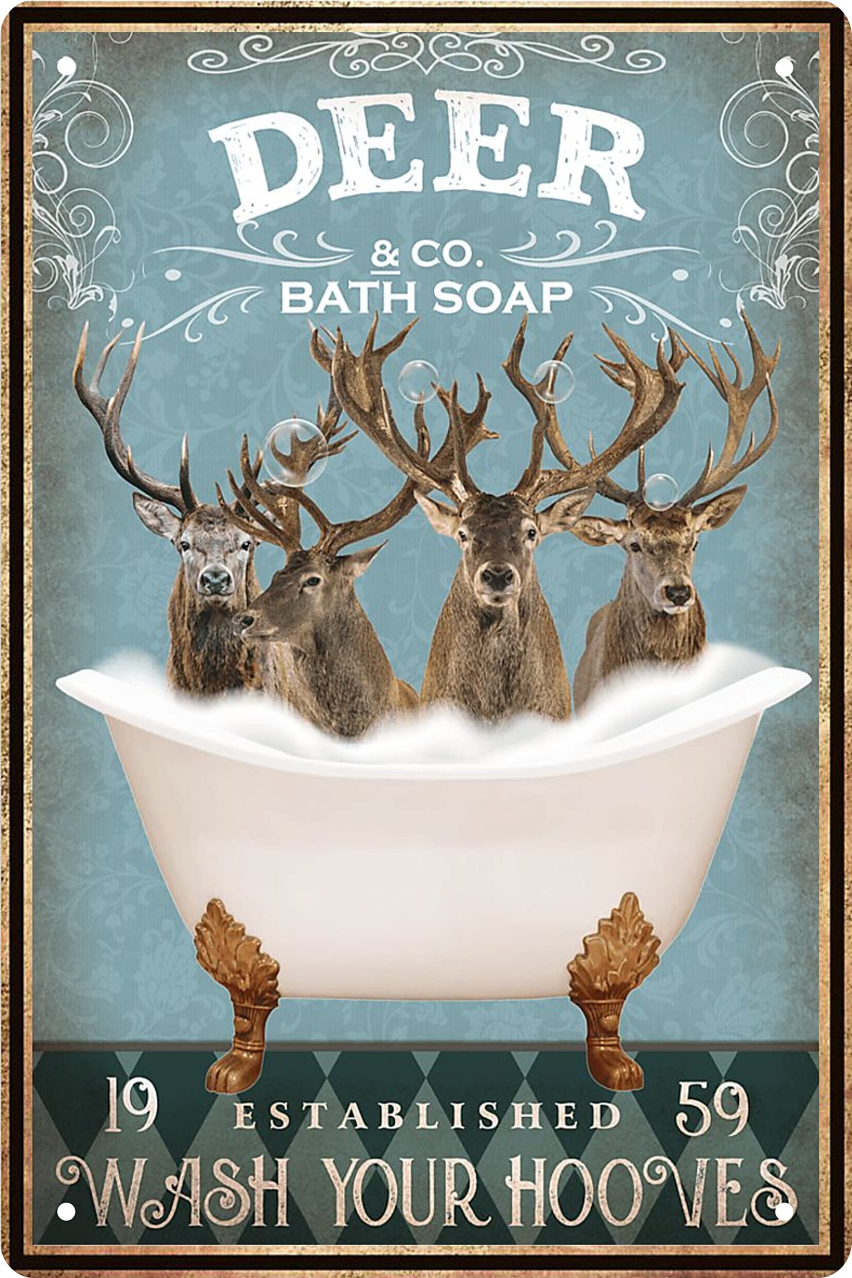 Funny Deer Decor Vintage Bathroom And Bathtub Metal Tin Sign Decor Deer Pet Lovers Gift Farm Home Bar Bathroom Man Cave Retro Wa