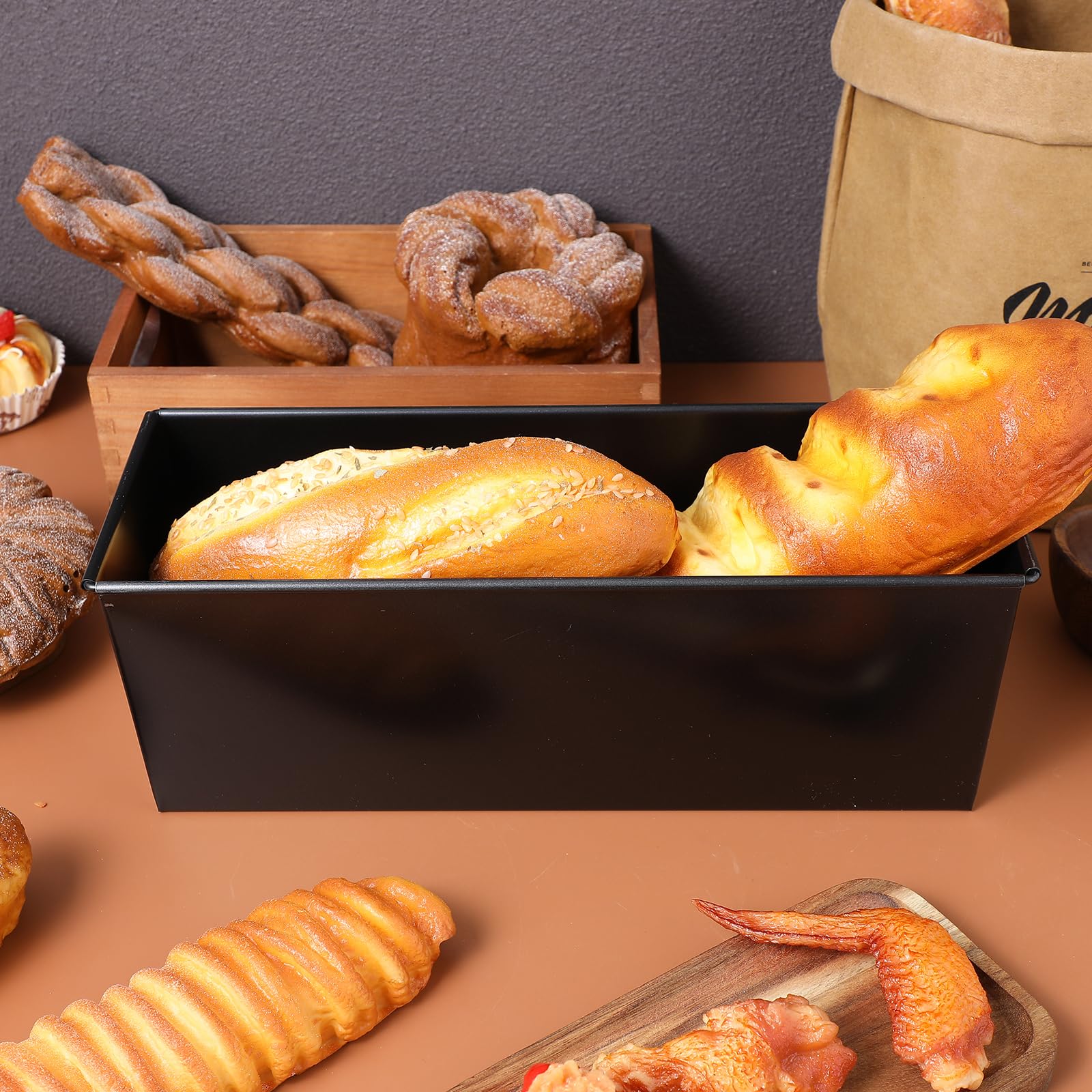 Luxshiny Pullman Baking Pan Bread Tin Loaf Pan With Lid Black Loaf Pan Non- Stick Loaf Pan Toast Bread Bakeware Bread Toast For