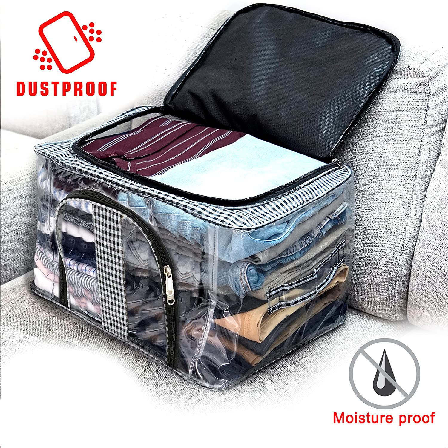 Storite 4 Pack Nylon 33 L PVC Transparent Moisture Proof Storage box for Clothes Closet Wardrobe Bag for Clothes Saree Bags with