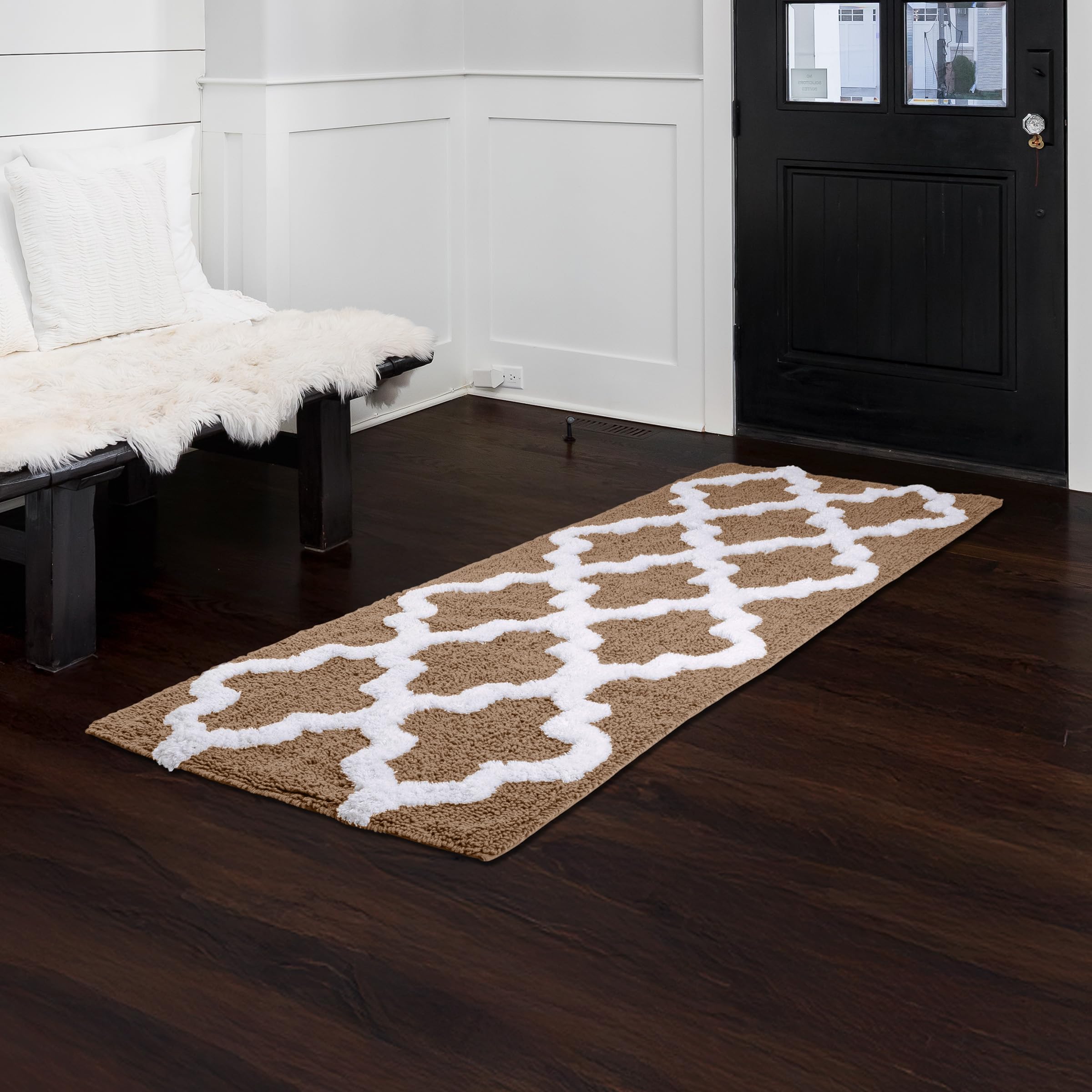 Lavish Home 100% Cotton Trellis Bathroom Mat - 24x60 inches - Taupe
