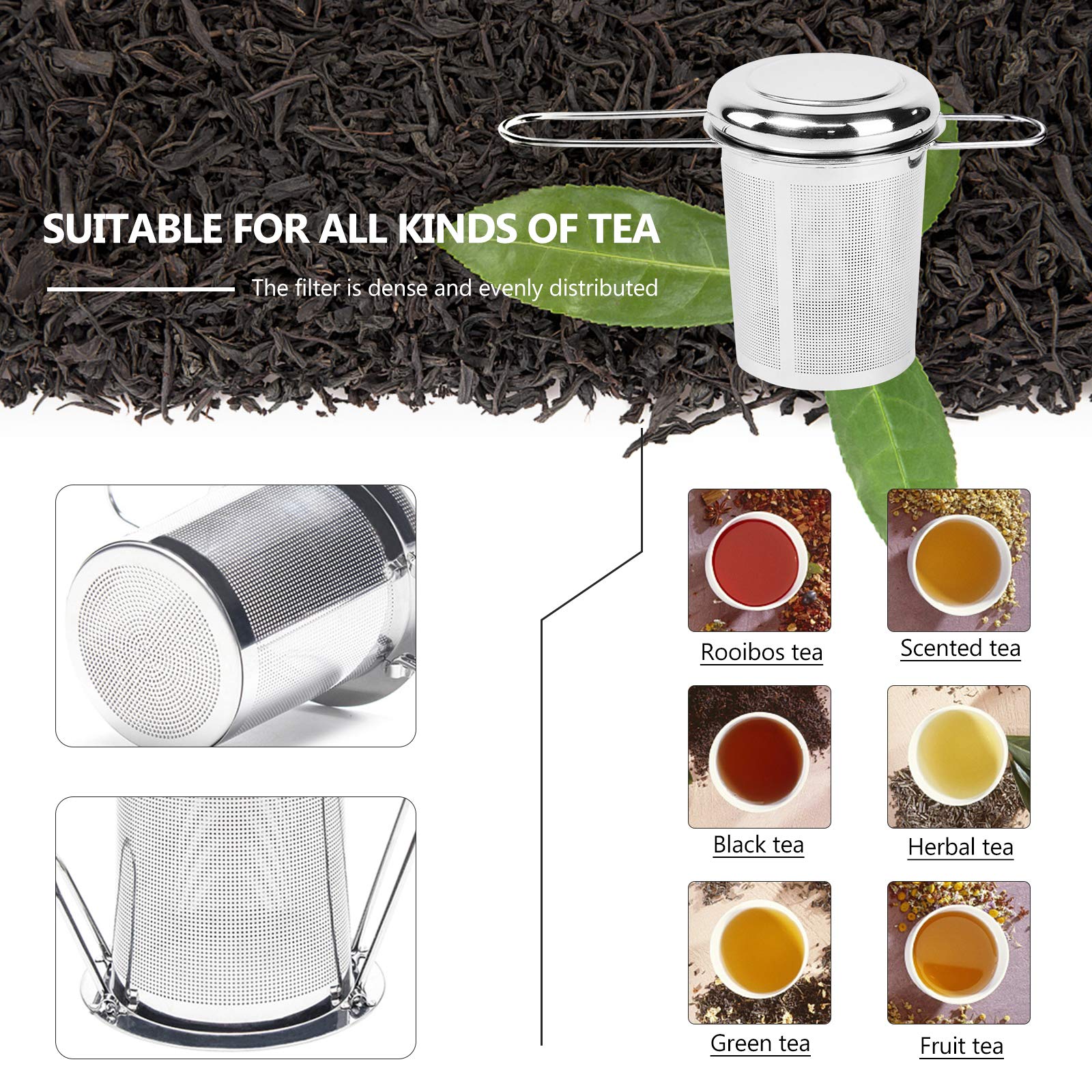 Tea Infuser,Stainless Steel Tea Steeper Fine Mesh Filters, Large Capacity Tea Strainer With Folding Handle And Lid,Hanging On Te