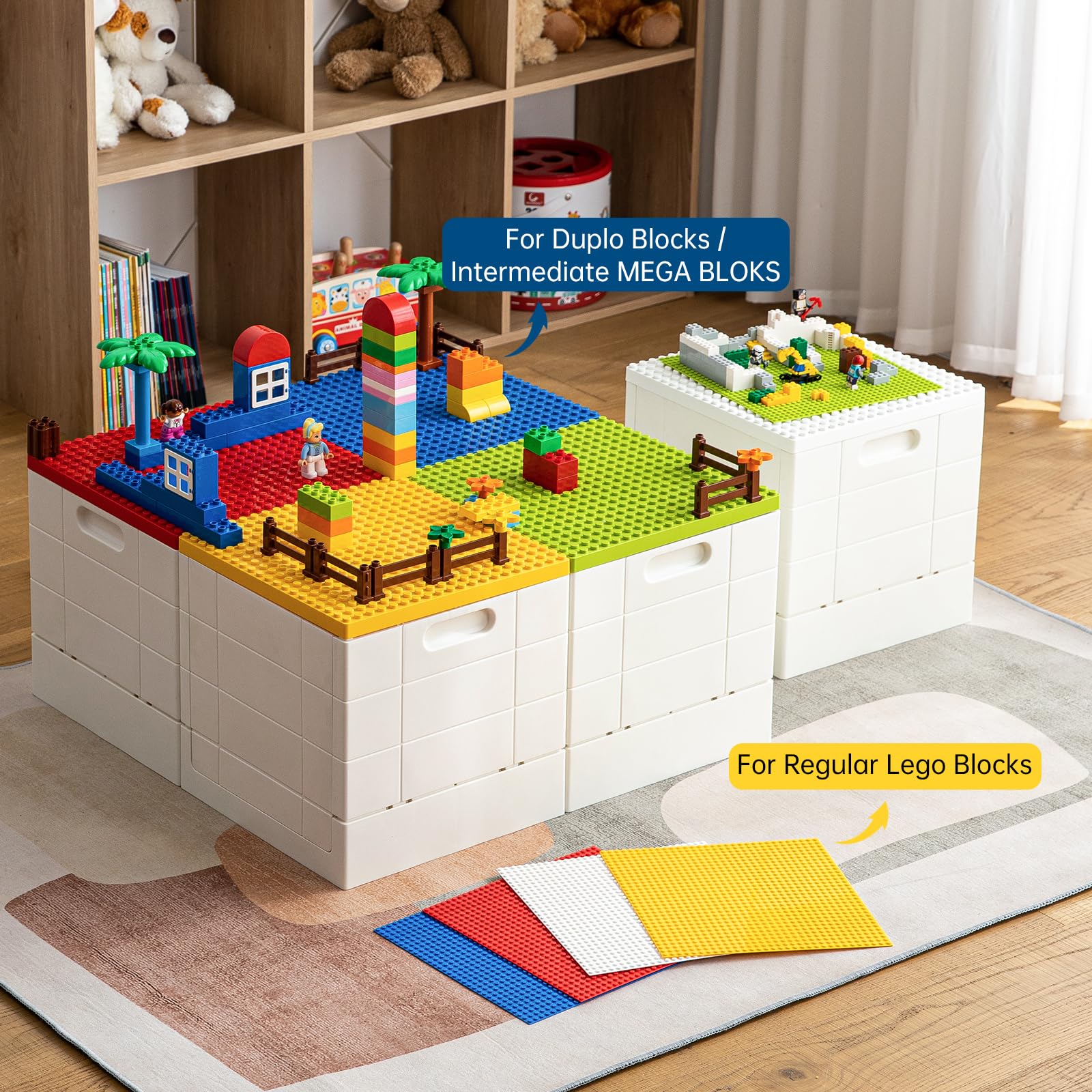 Shimoyama Collapsible Storage Box With Building Baseplate Lid For Duplo Blocks, 26 Qt. Stackable Bricks Storage Bins For Mega Bl