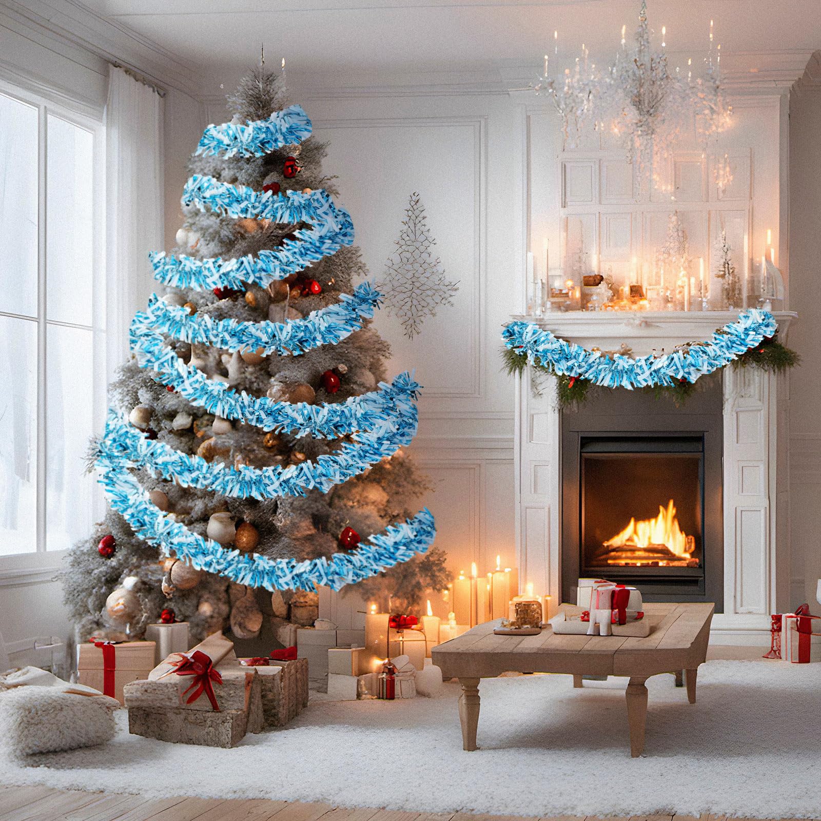 Yuxung 17 ft Christmas Tinsel Garland Metallic Garland Light Glittering Decoration for Valentine Birthday Wedding Party Holiday