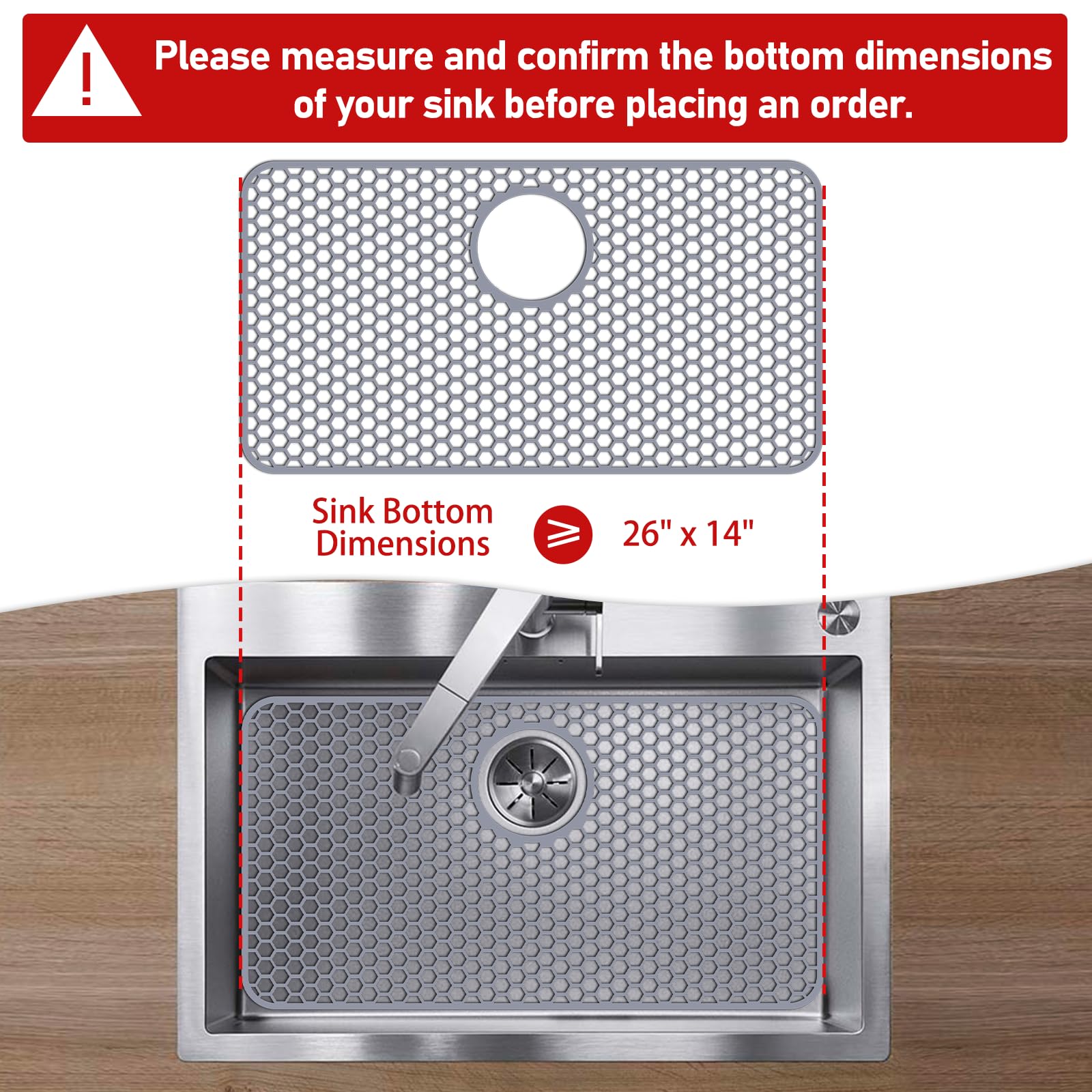 Bestjing Silicone Sink Protectors For Kitchen Sink With Rear Drain - 26''X 14'' Kitchen Sink Mats Accessory, Non-Slip Heat Resis