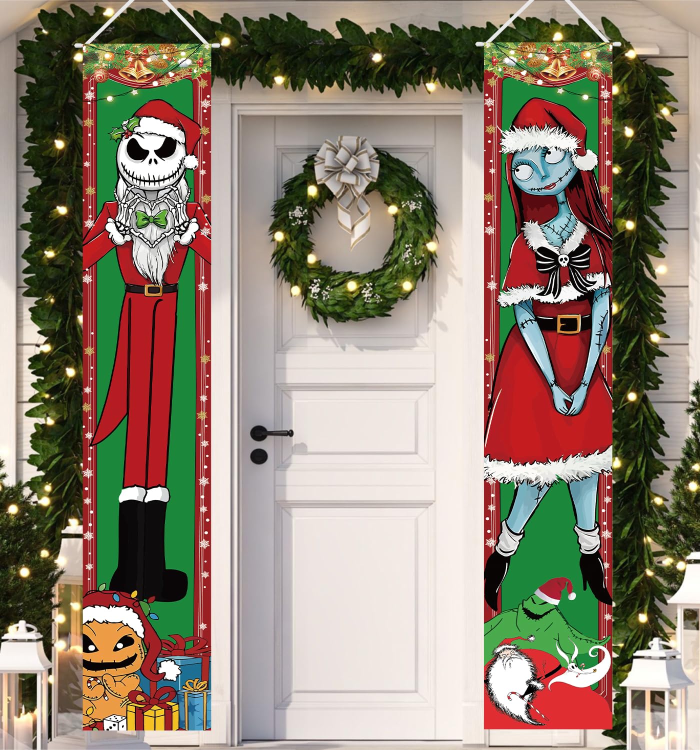 Jack Skellington Sally Banner Nightmare Before Christmas Decorations Porch Door Sign Welcome Banner Indoor Outdoor Wall Home Par
